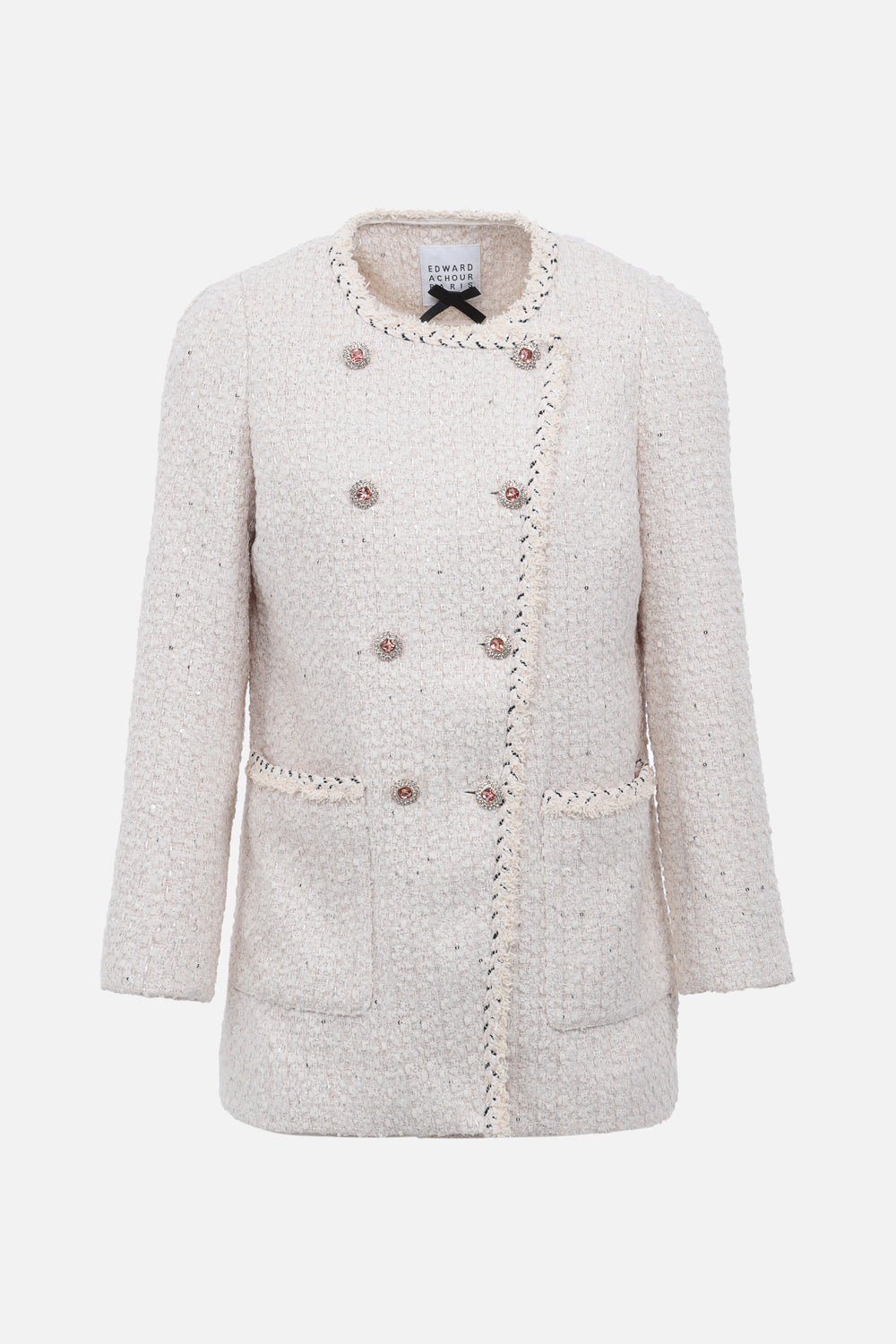 Veste longue en tweed écru