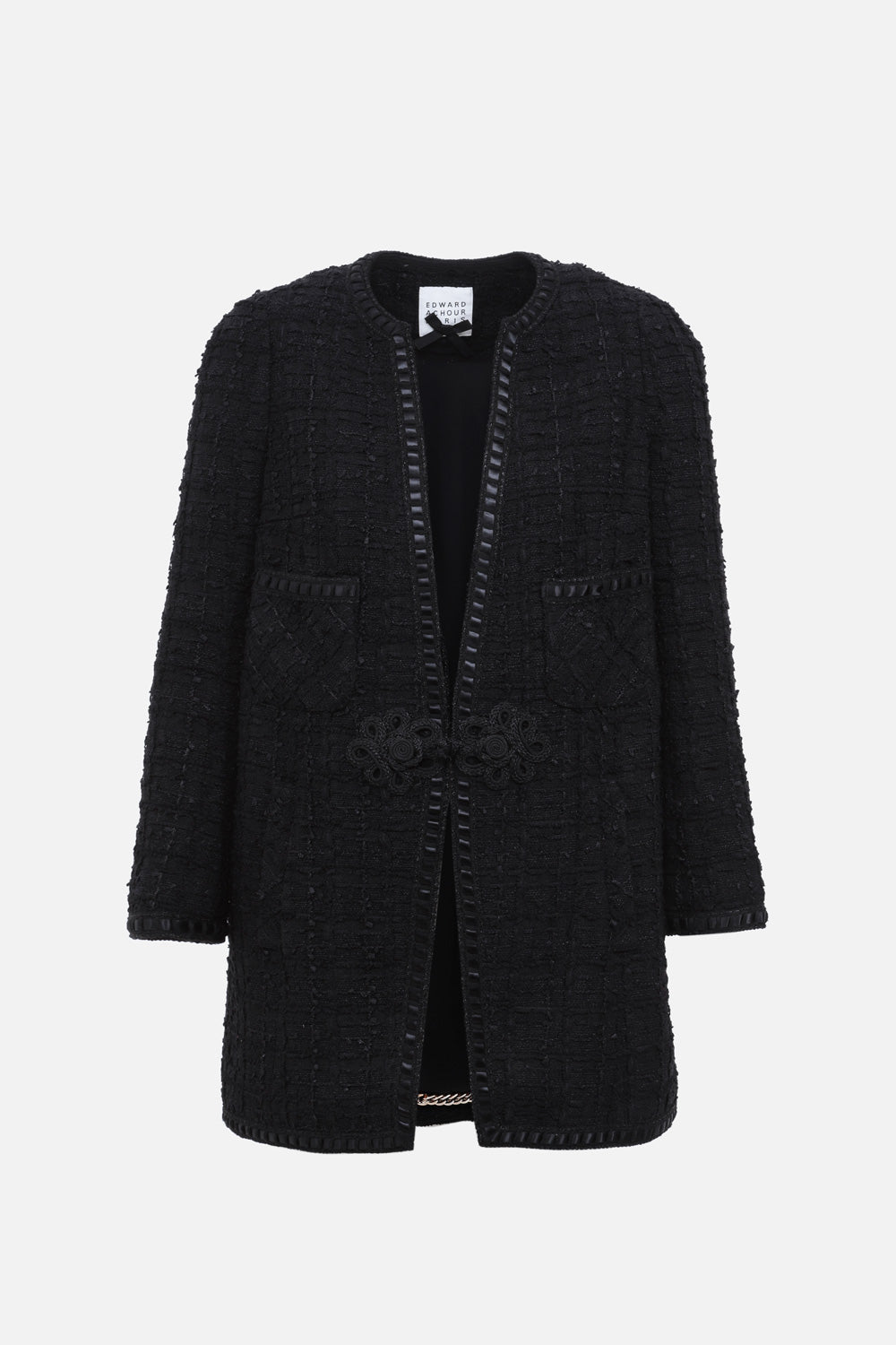 Long jacket in black tweed