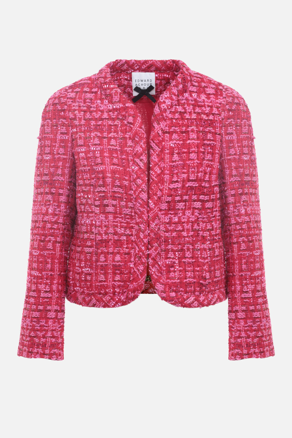Veste courte tweed rose rouge