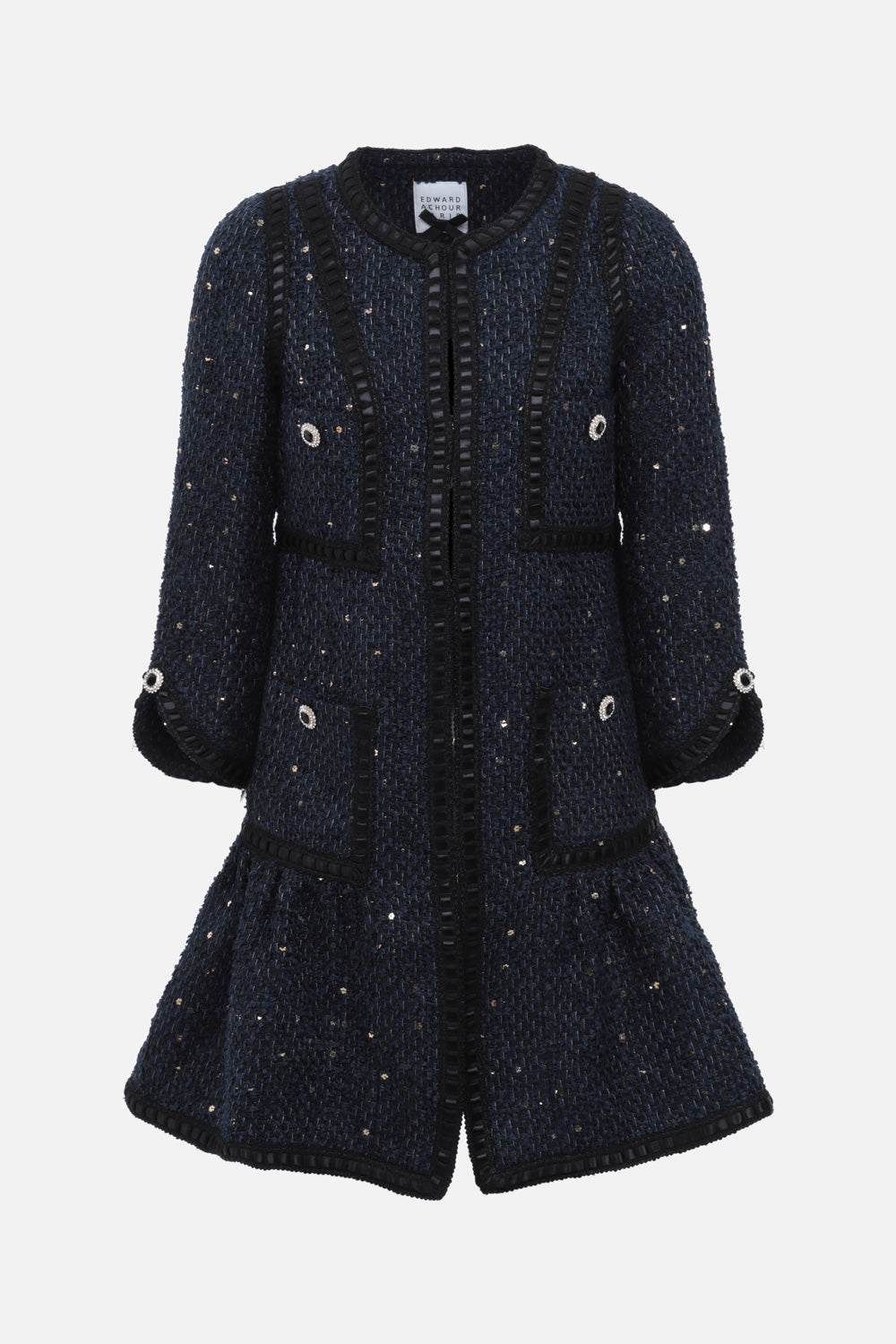 Veste en tweed mouchetée bleu nuit