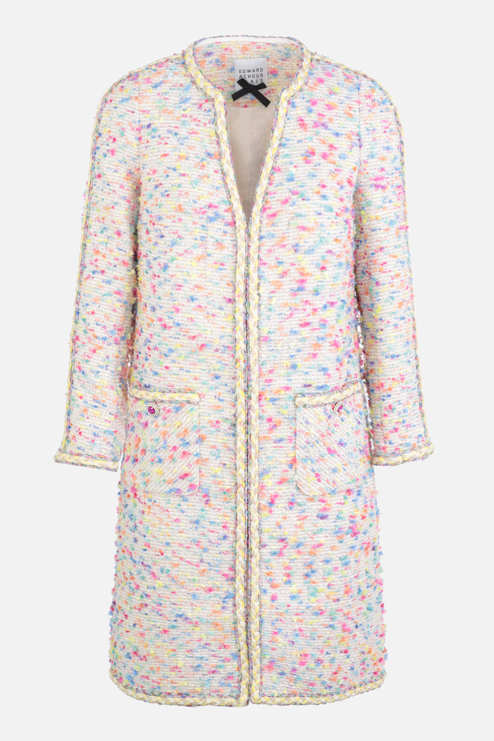 Long tweed V-neck coat