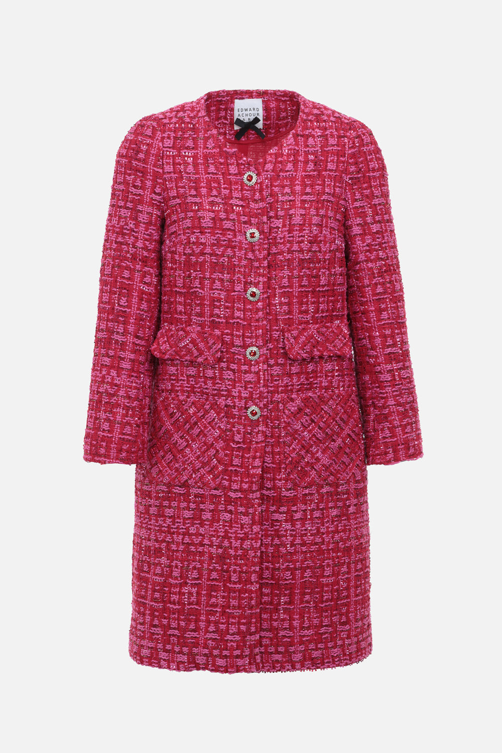 Veste tweed boutons rose rouge bouton bijoux strassés