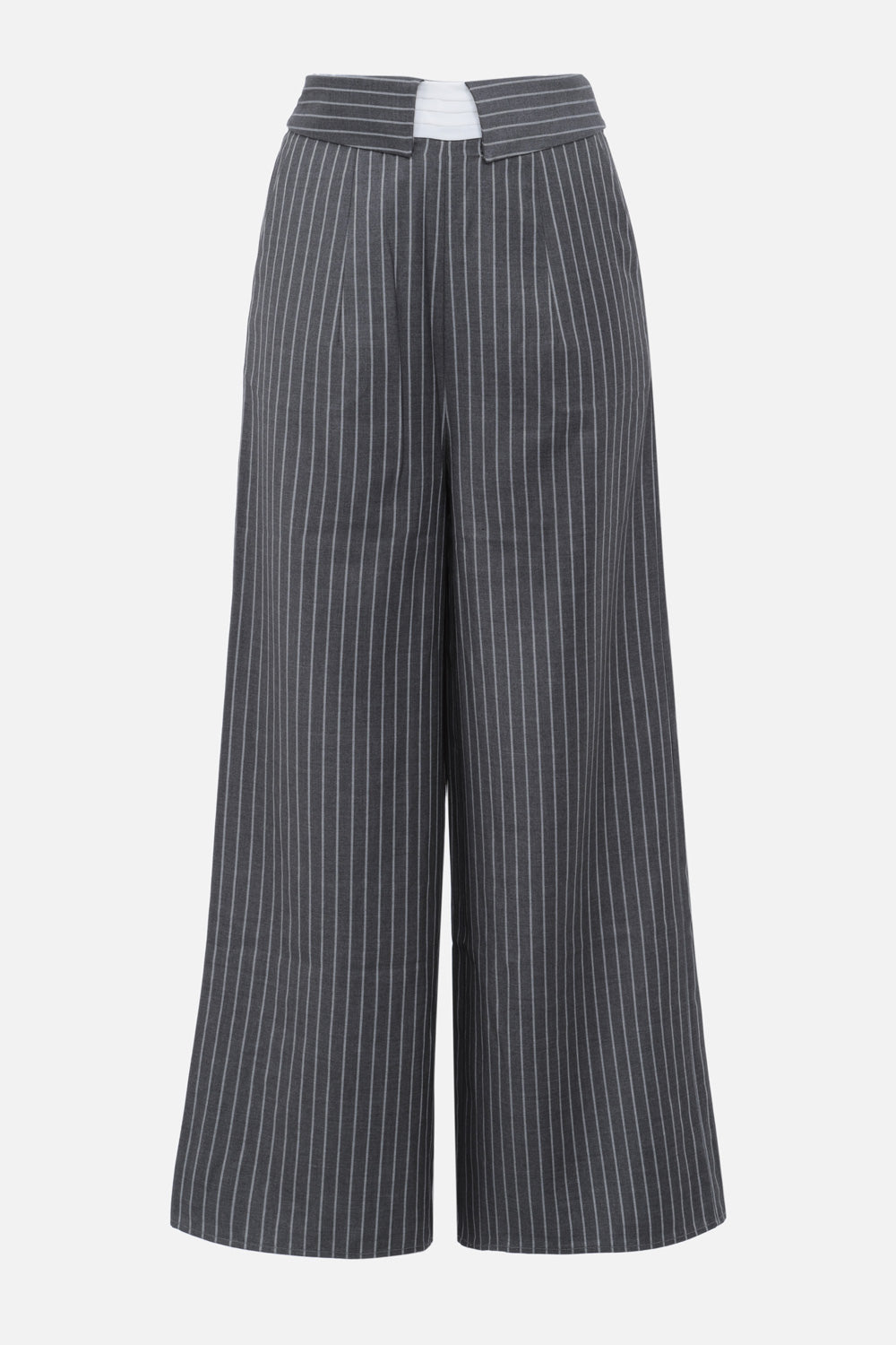 High-waisted pants in wide grey tennis stripes