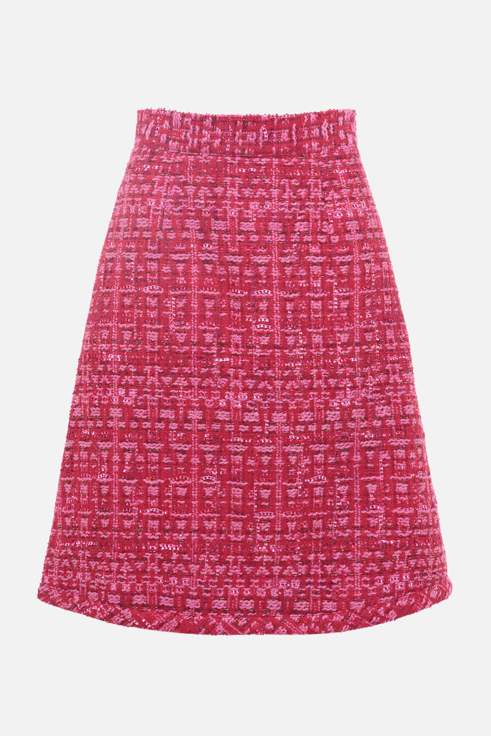 Mid-length trapeze skirt in red-pink tweed