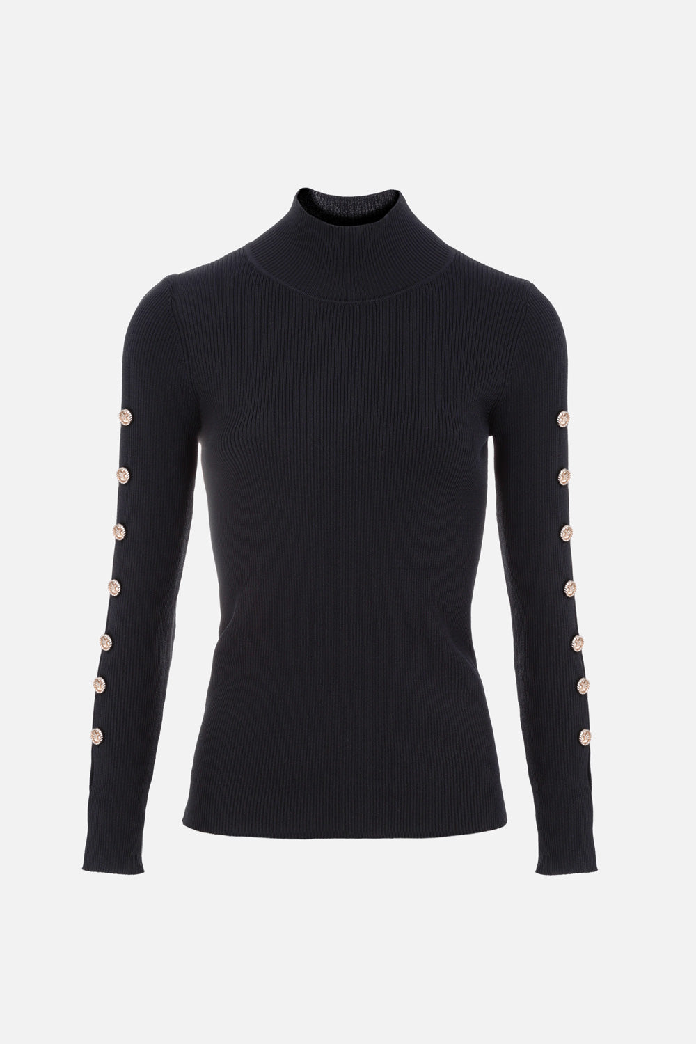 Pull ajusté noir boutons dorés