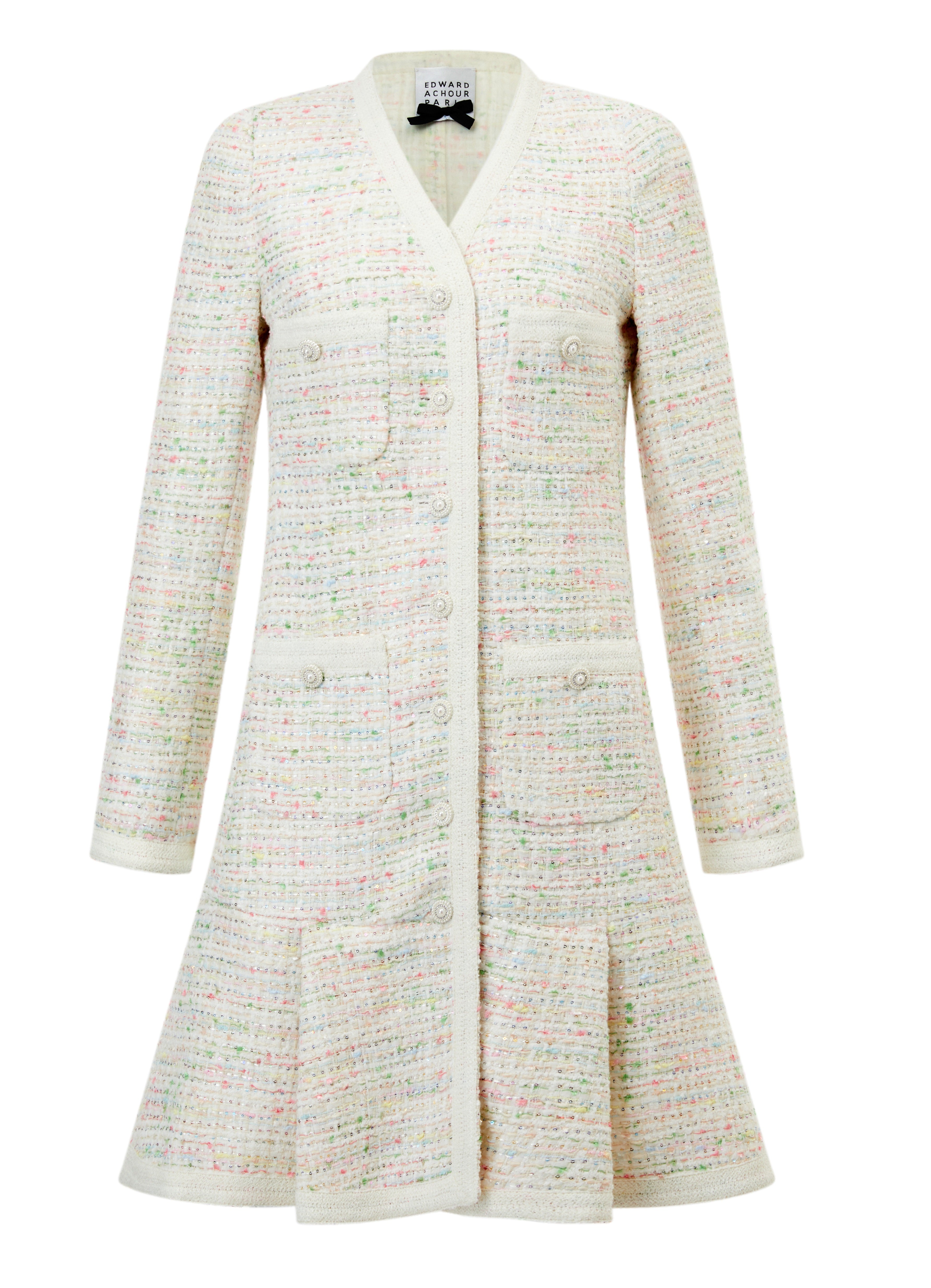 Multicoloured natté trimed dress with mini white rhinestones buttons (080201/815)