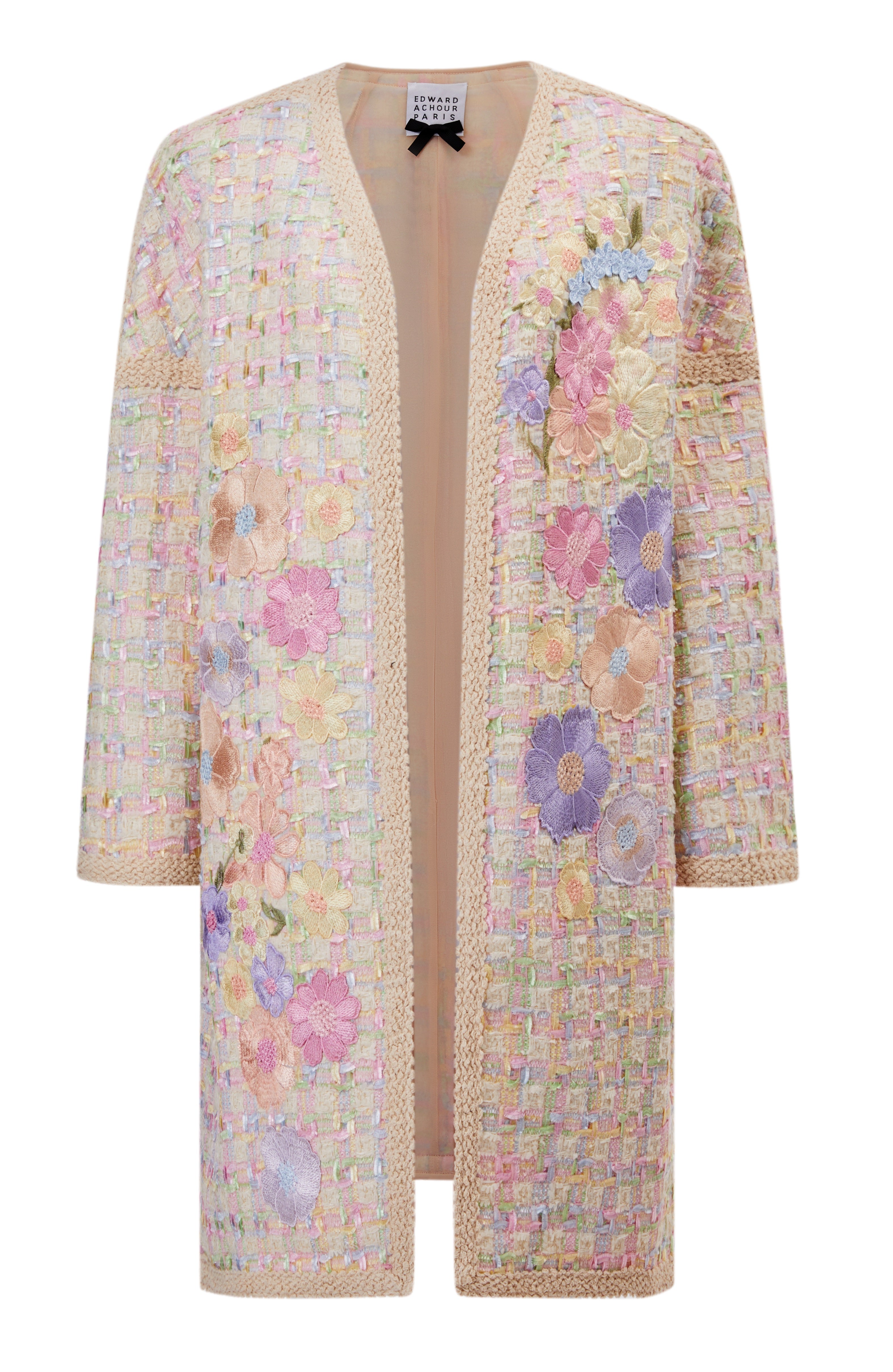 Macarons colours natté boxy coat with pastel flowers embroidery (080202/816)