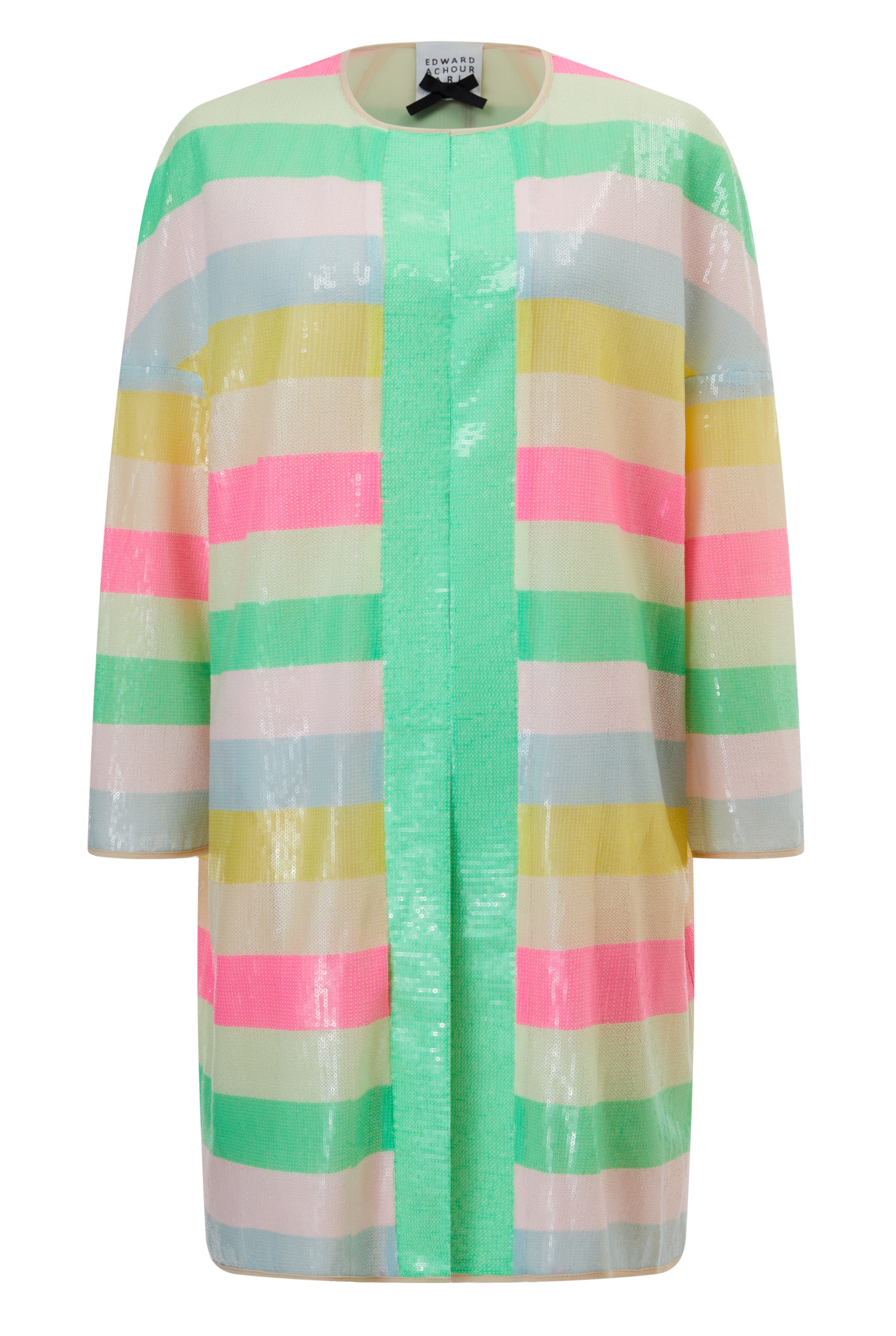 Multicoloured sequins striped boxy light coat (080203/820)