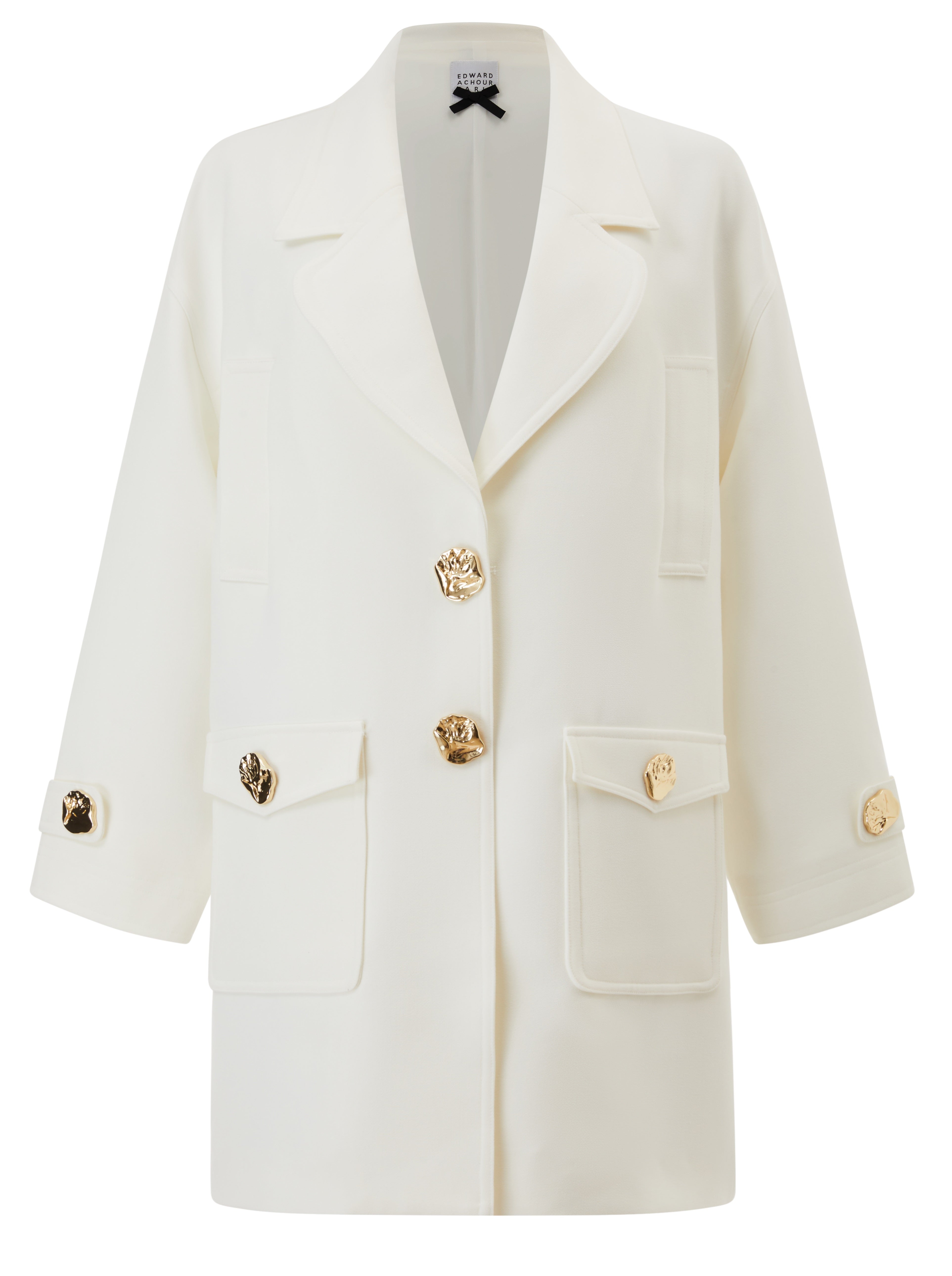 Ivory gabardine double breasted caban boxy coat (080209/852)