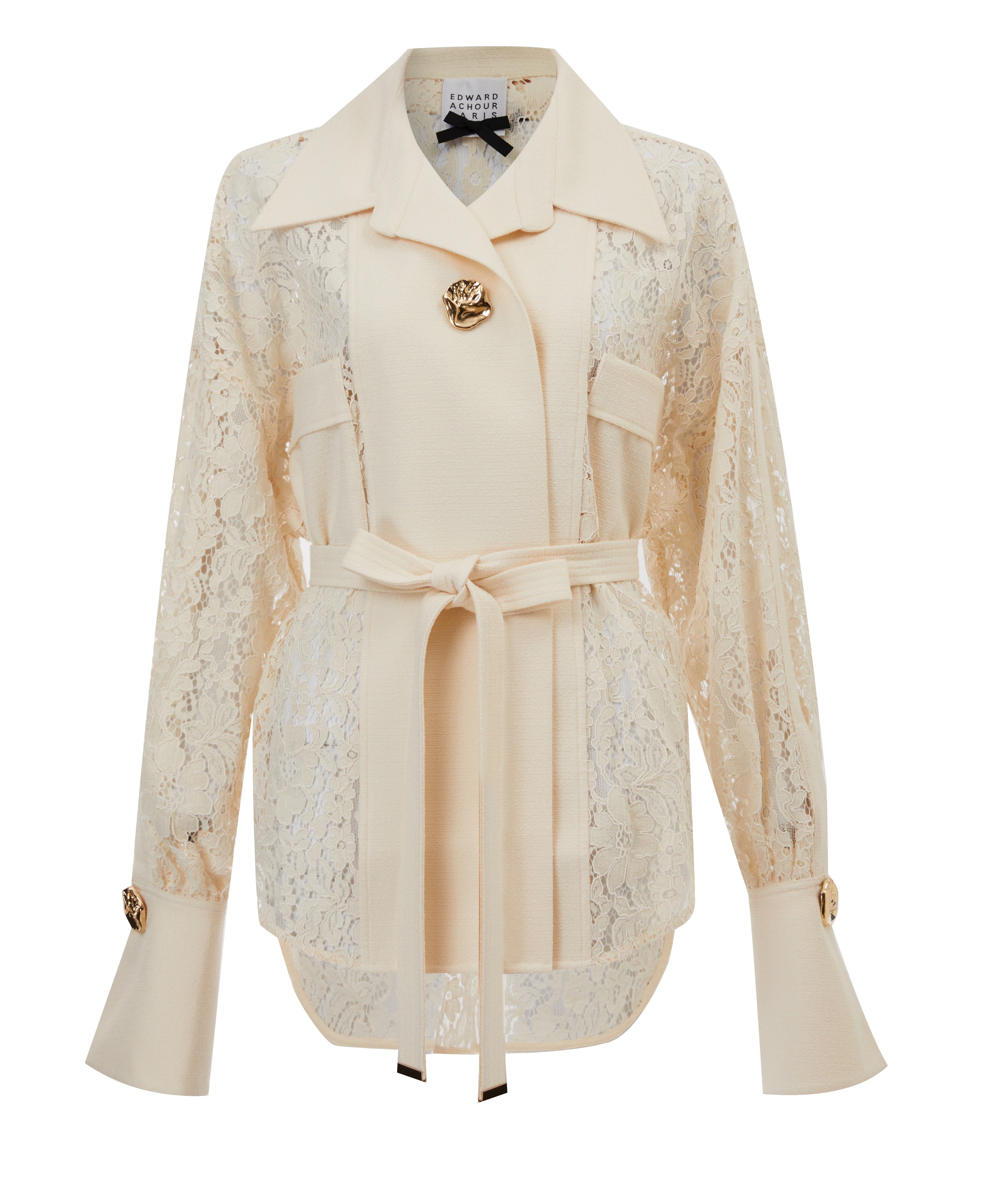Lace and crêpe oversized belted shirt jacket (080610/838)