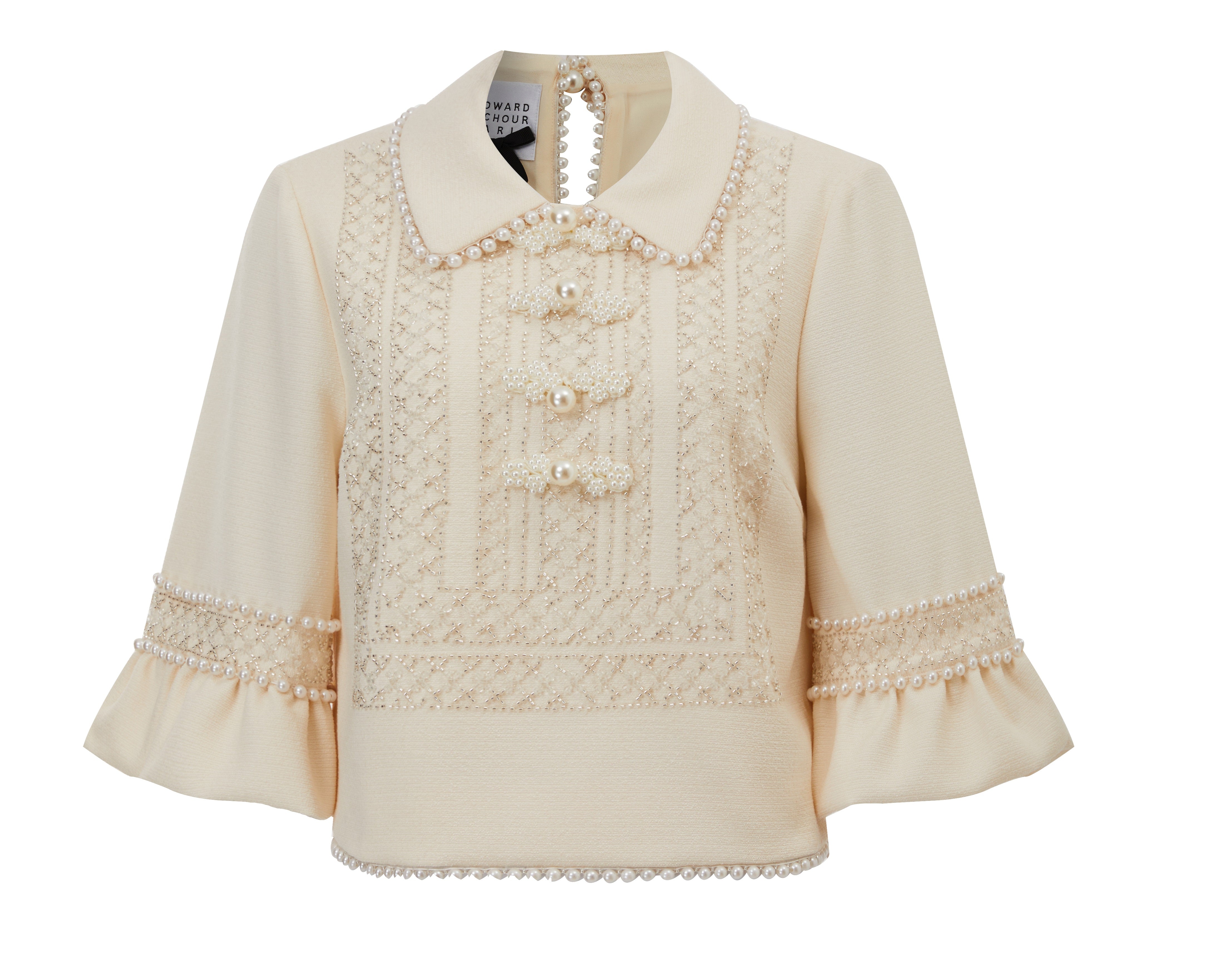 Rhinestones and pearls Embroidered top with ruffle bottom amd sleeves (080706/835)