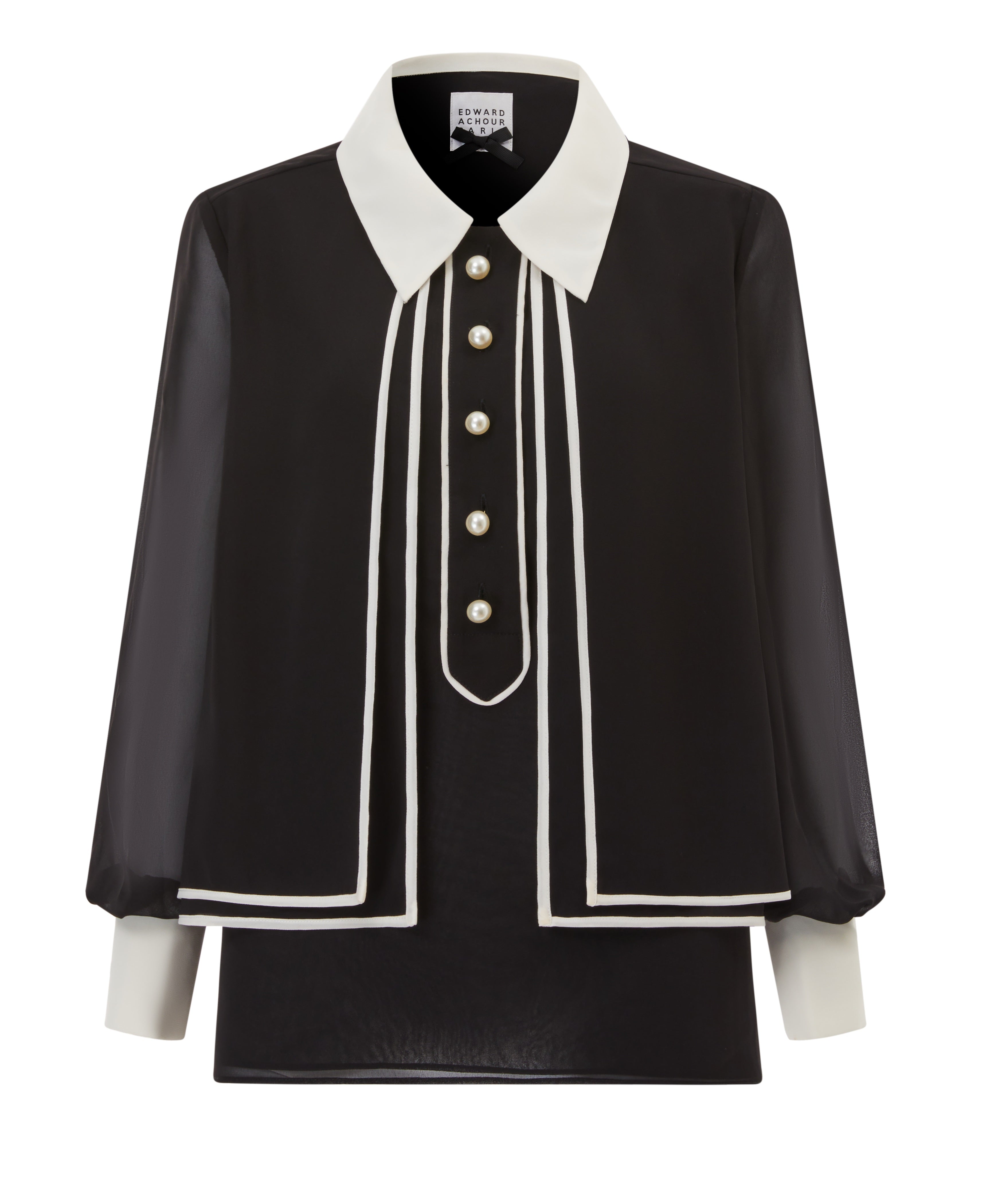 Contrâtes trimed layer weavy top with polo collar and pearls buttons (080710/842)