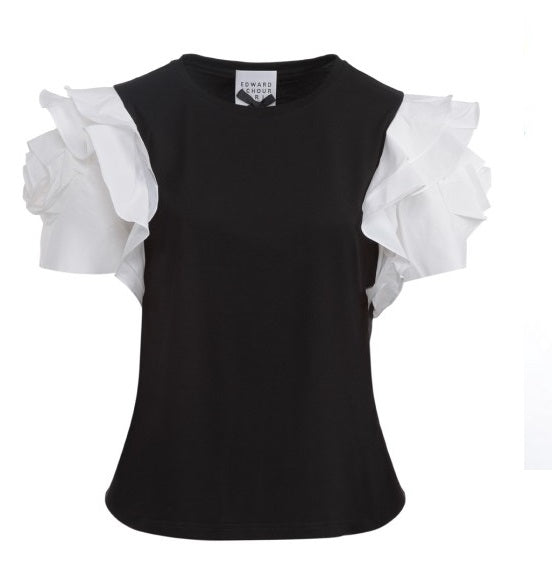 Flower sleeves jersey fitted top (080716/828)