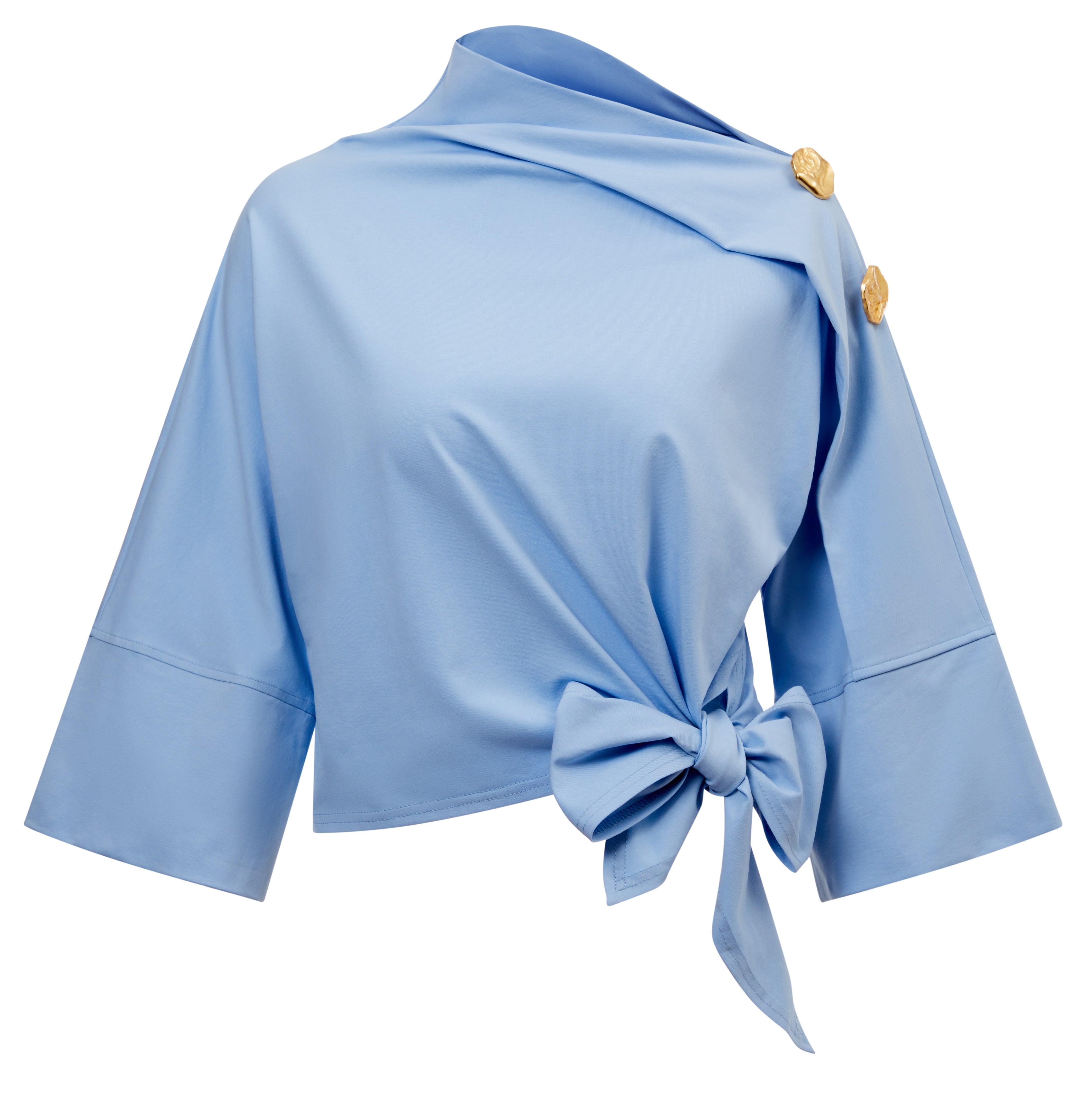 Asymmetrical collar jersey wrapped top (080718/828)