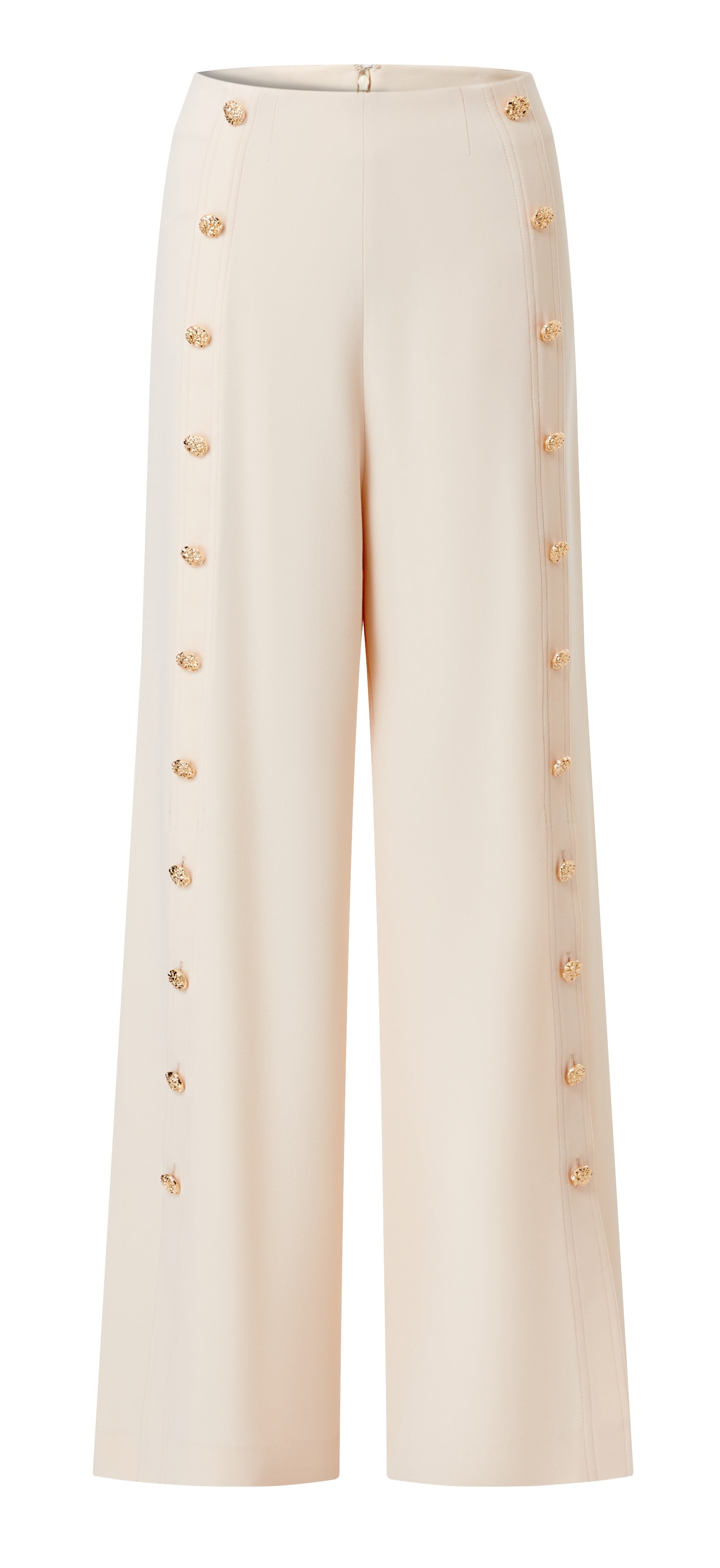 Wide caddy crêpe pant with front leg placket and gold buttons details (080902/830)