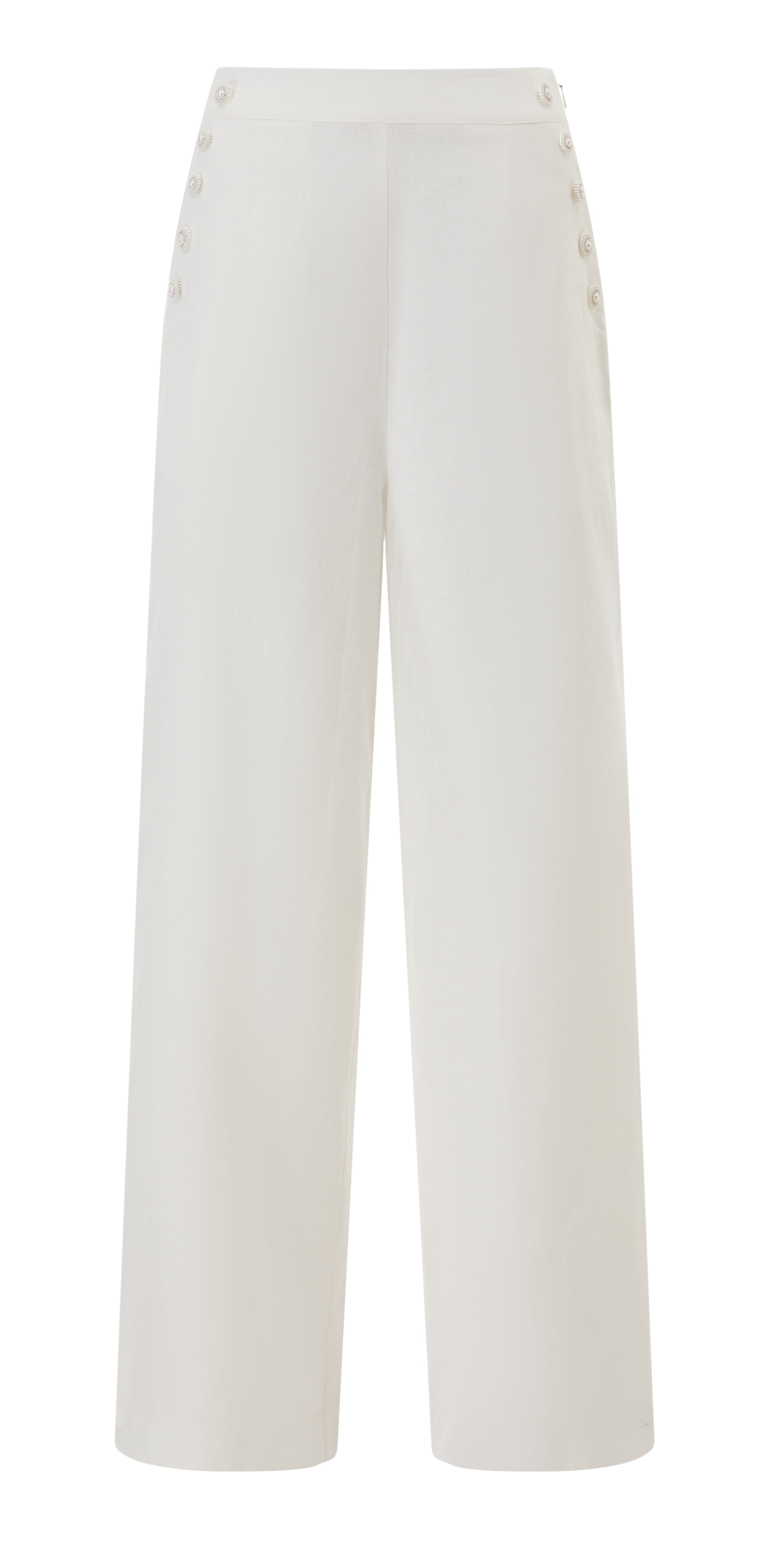 Pure linen sailor details pants with rhinestones white buttons (080915/862)