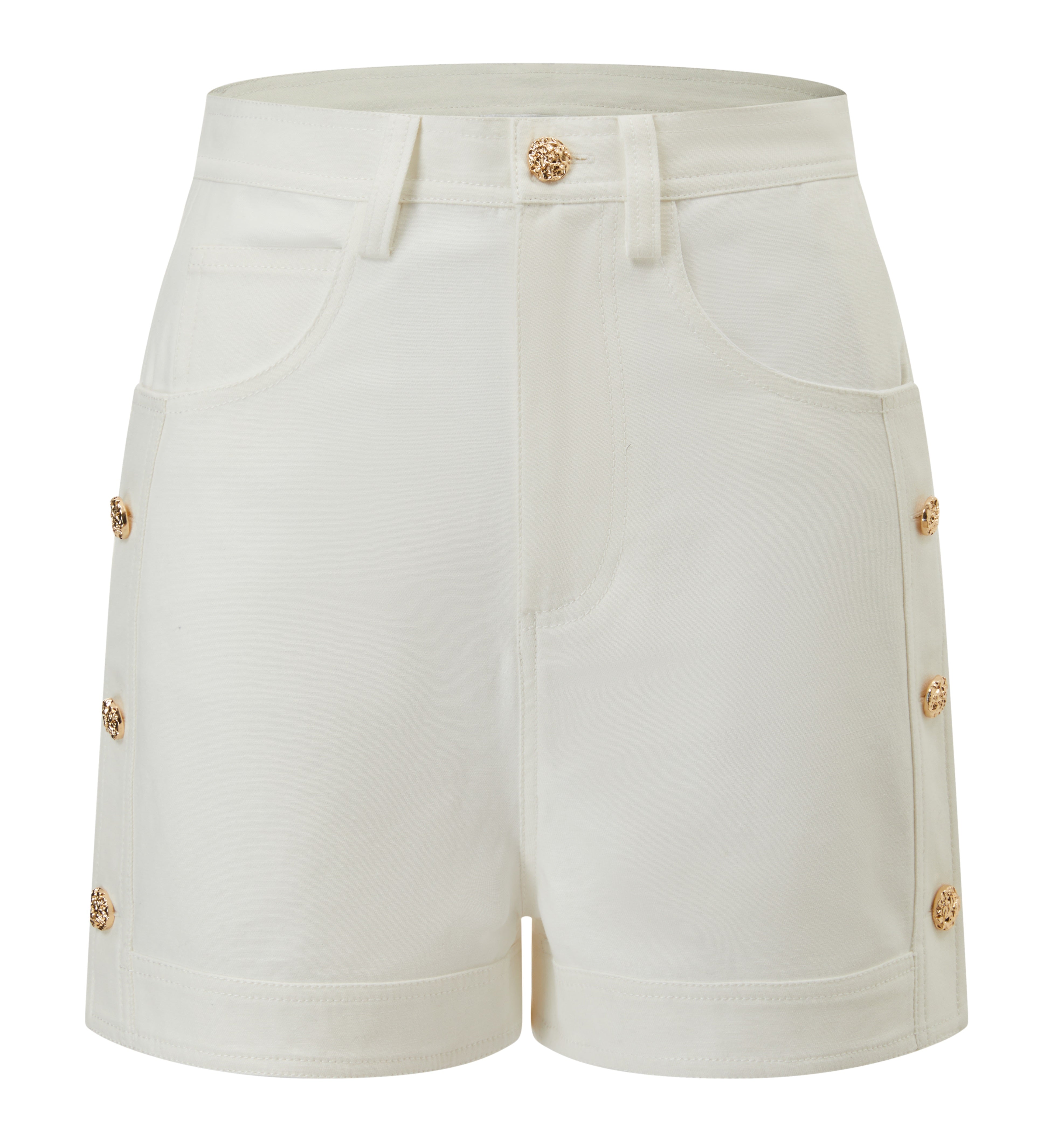 Gold bittons detailed denim shorts (081004/826)