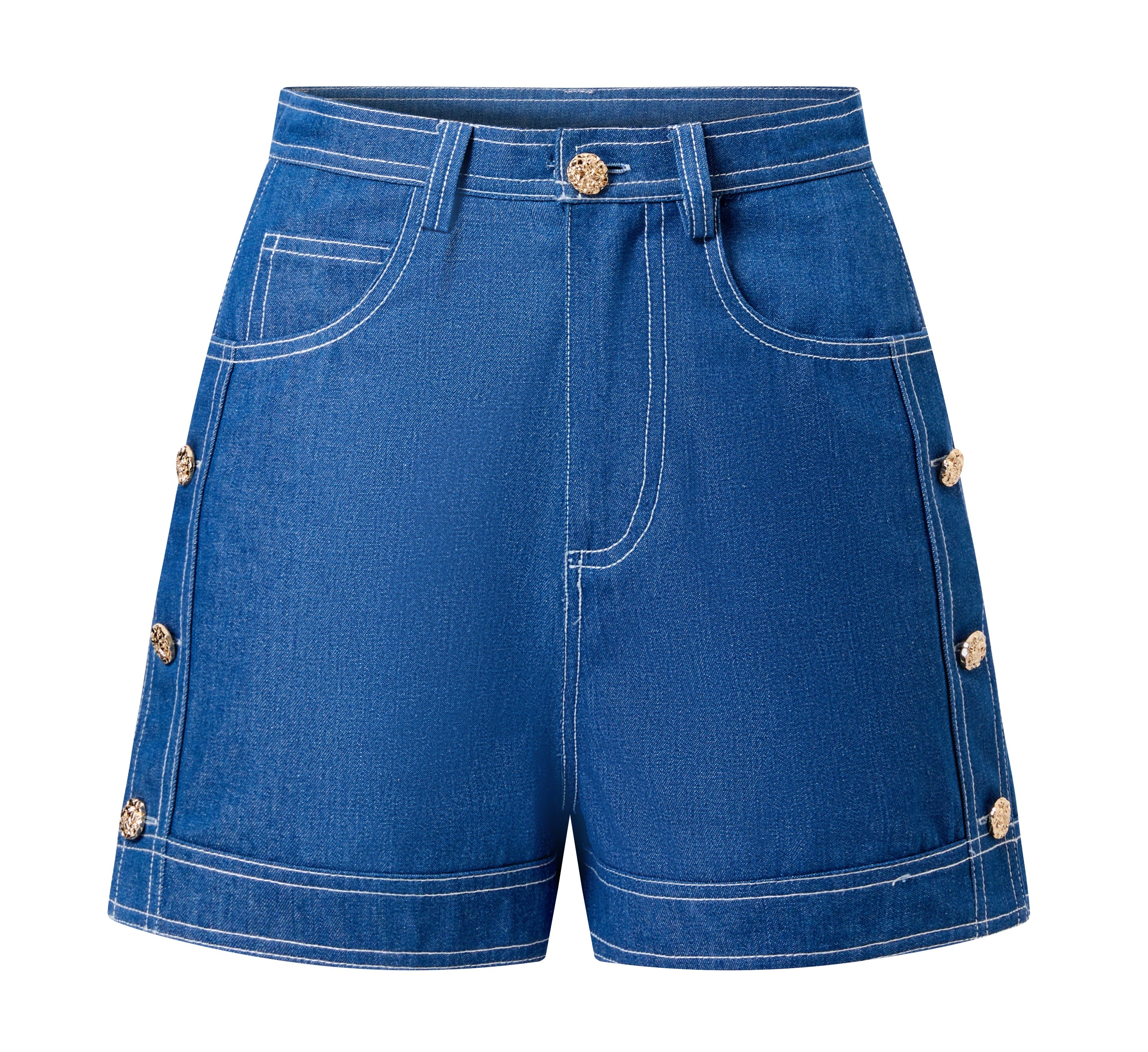 Gold bittons detailed denim shorts (081004/826)
