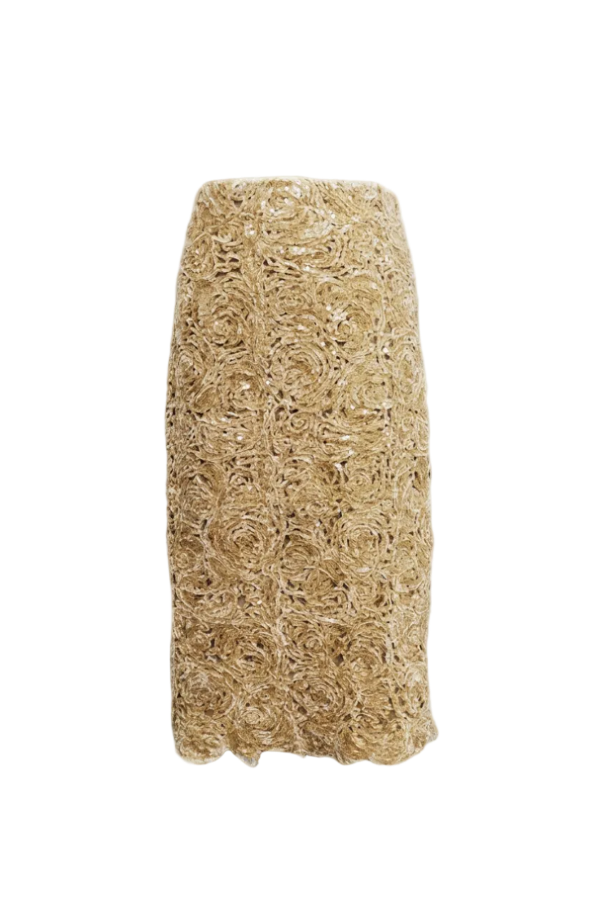 Flower Textured Velvet Lace Midi Skirt (091117/955)