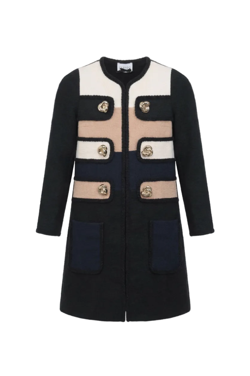 Manteau Laine Tricolore Boutons Fantaisie (090217/923)