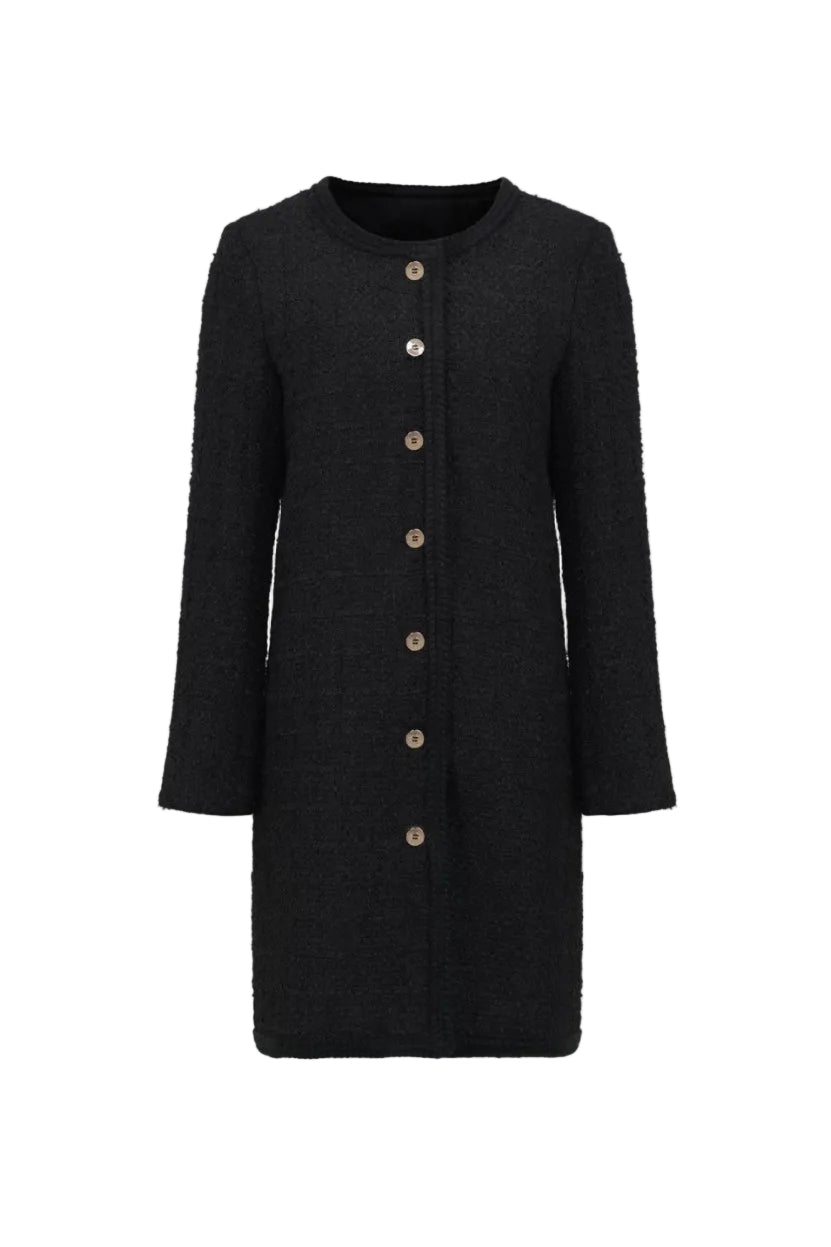 Black Bouclé Button-Front Coat (090221/909)