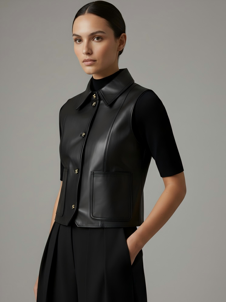 Cropped Sleeveless Lambskin Jacket (090303/940)