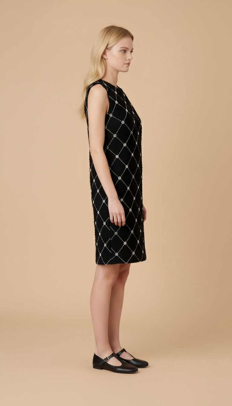 Black Sleeveless Dress with Diamond Pattern (090404/938)