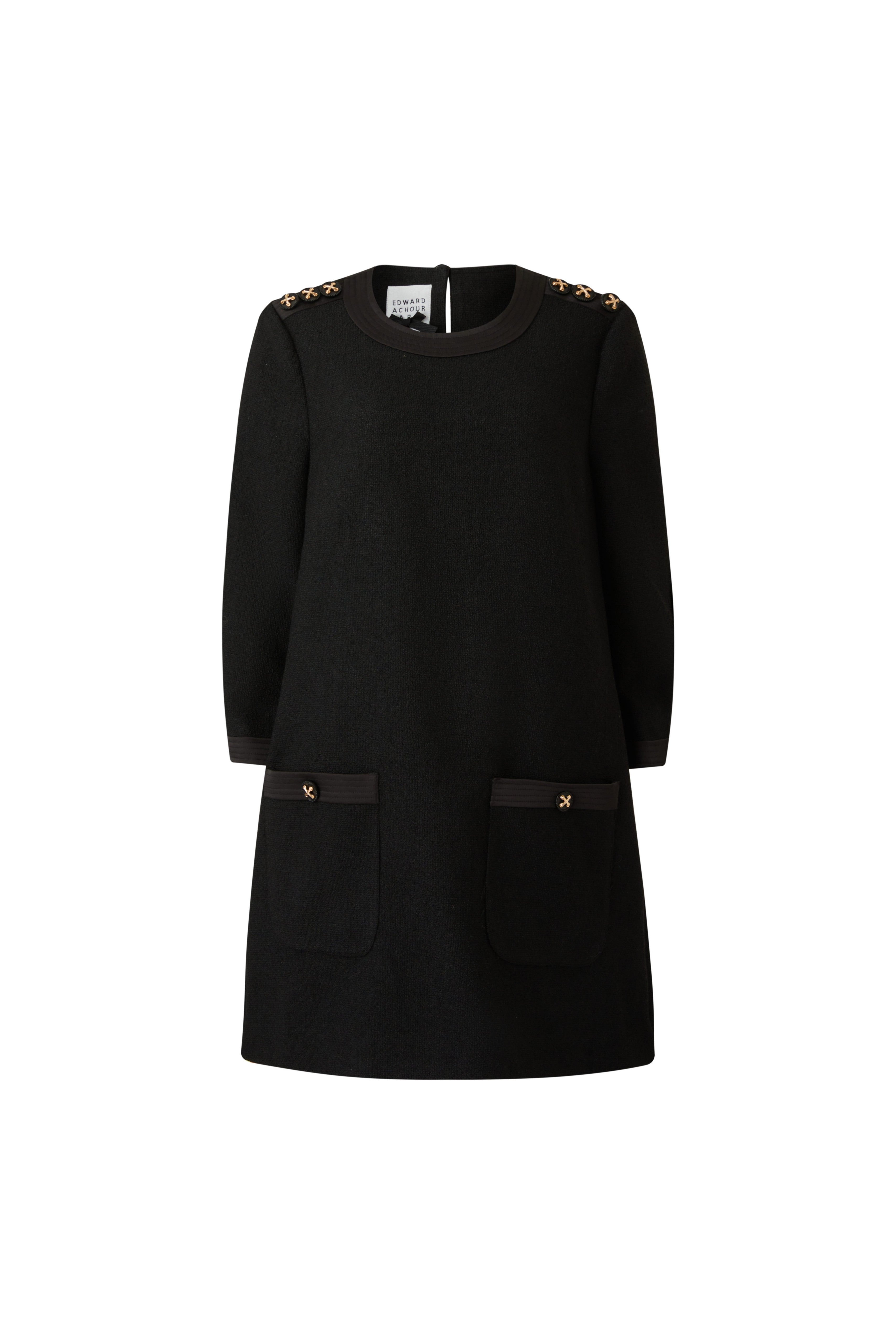 Black Dress with Bottons-Detail Shoulders (090410/934)