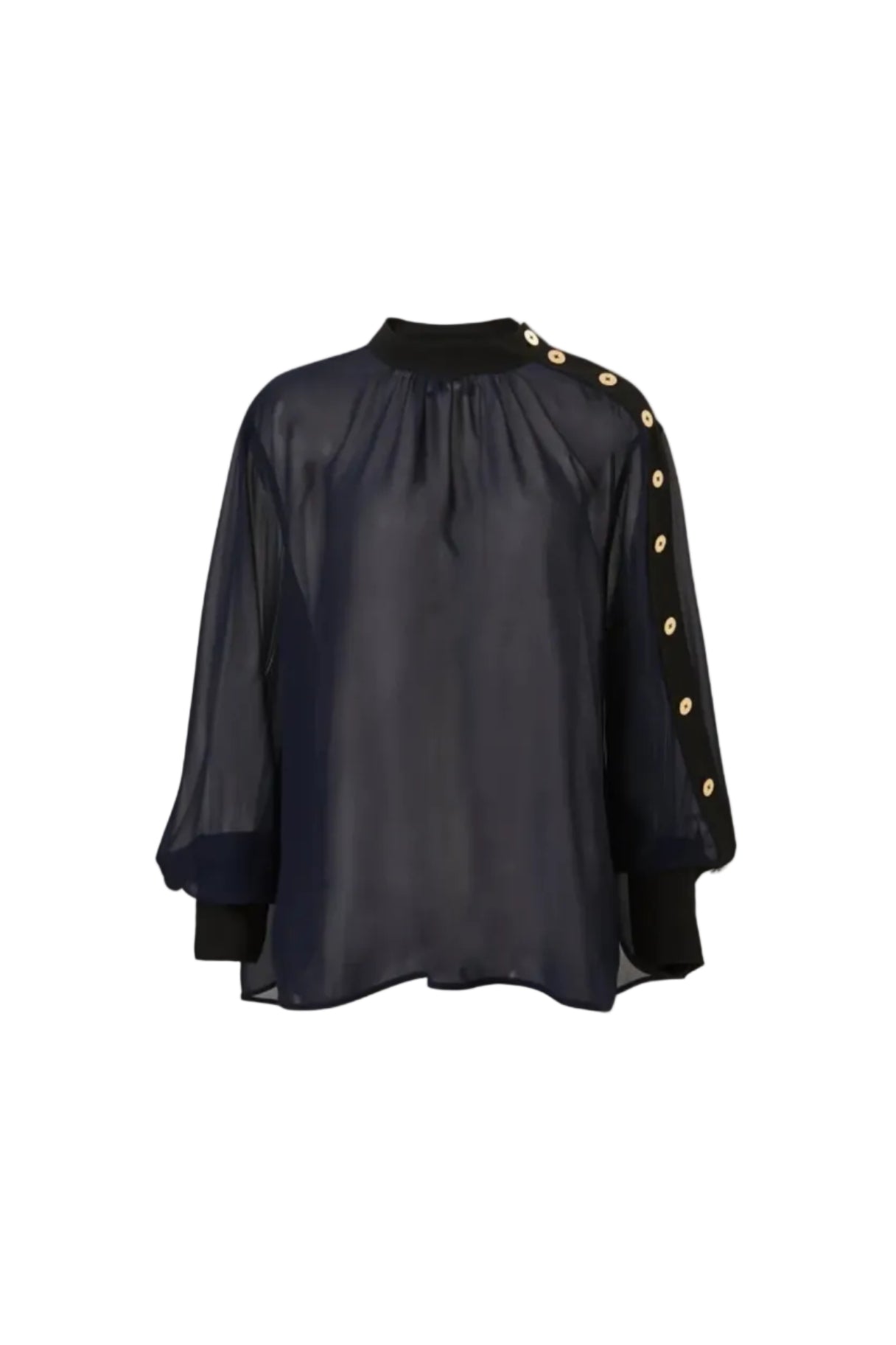 Asymmetric Chiffon Blouse with Gold Signature Buttons (090603/917)