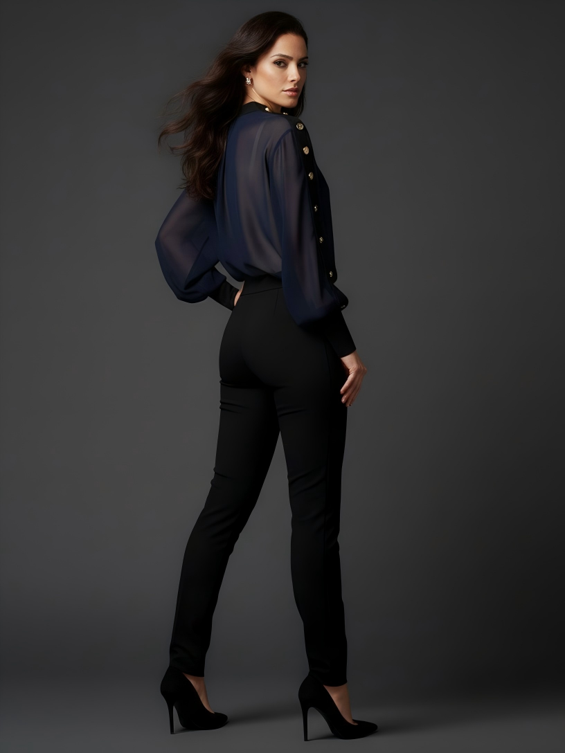 Asymmetric Chiffon Blouse with Gold Signature Buttons (090603/917)