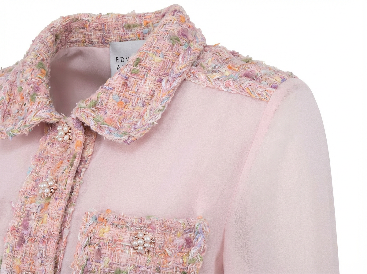 Sheer Pink Blouse with Textured Details (090606/919)