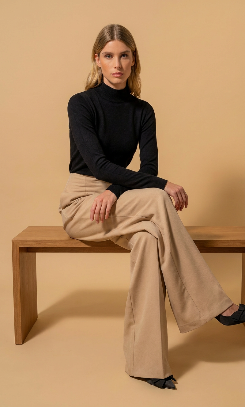 Tenue élégante avec pantalon large beige collection 2025