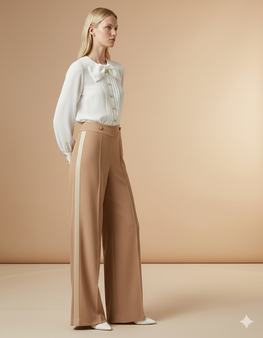 Wide-Leg Tailored Pants with Side Stripe (090909/942)