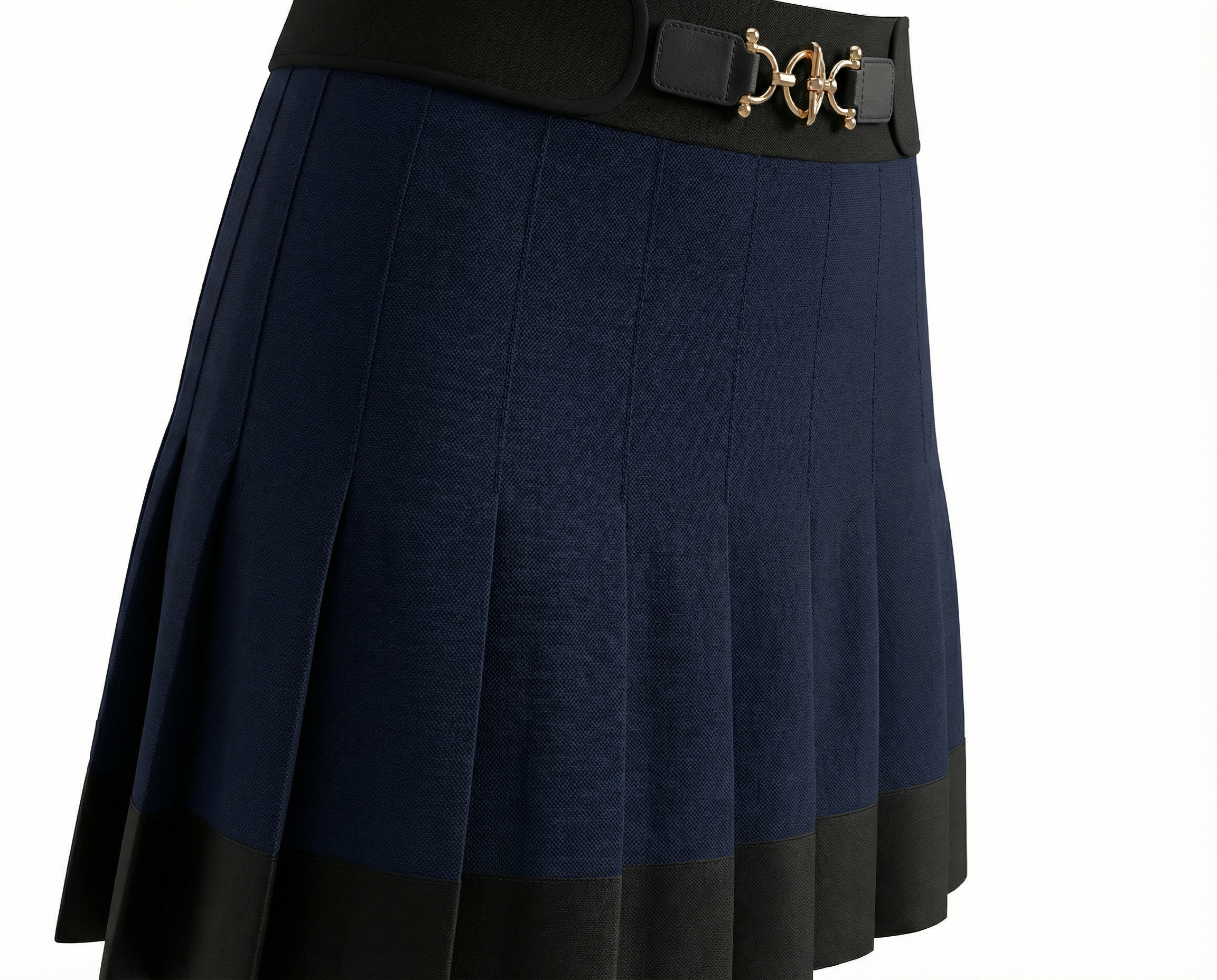 Navy Pleated Mini Skirt with Grosgrain Trim (091113/936)