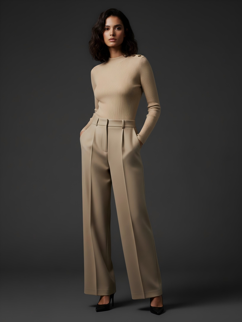 Button-Shoulder Fine-Knit Sweater | Elegant Mock Neck (091502/995)