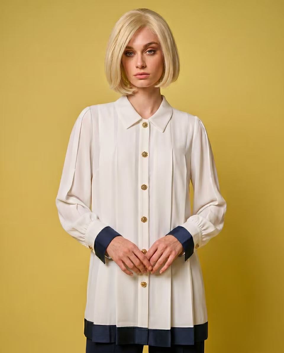 Contrast Pleated Hem Blouse