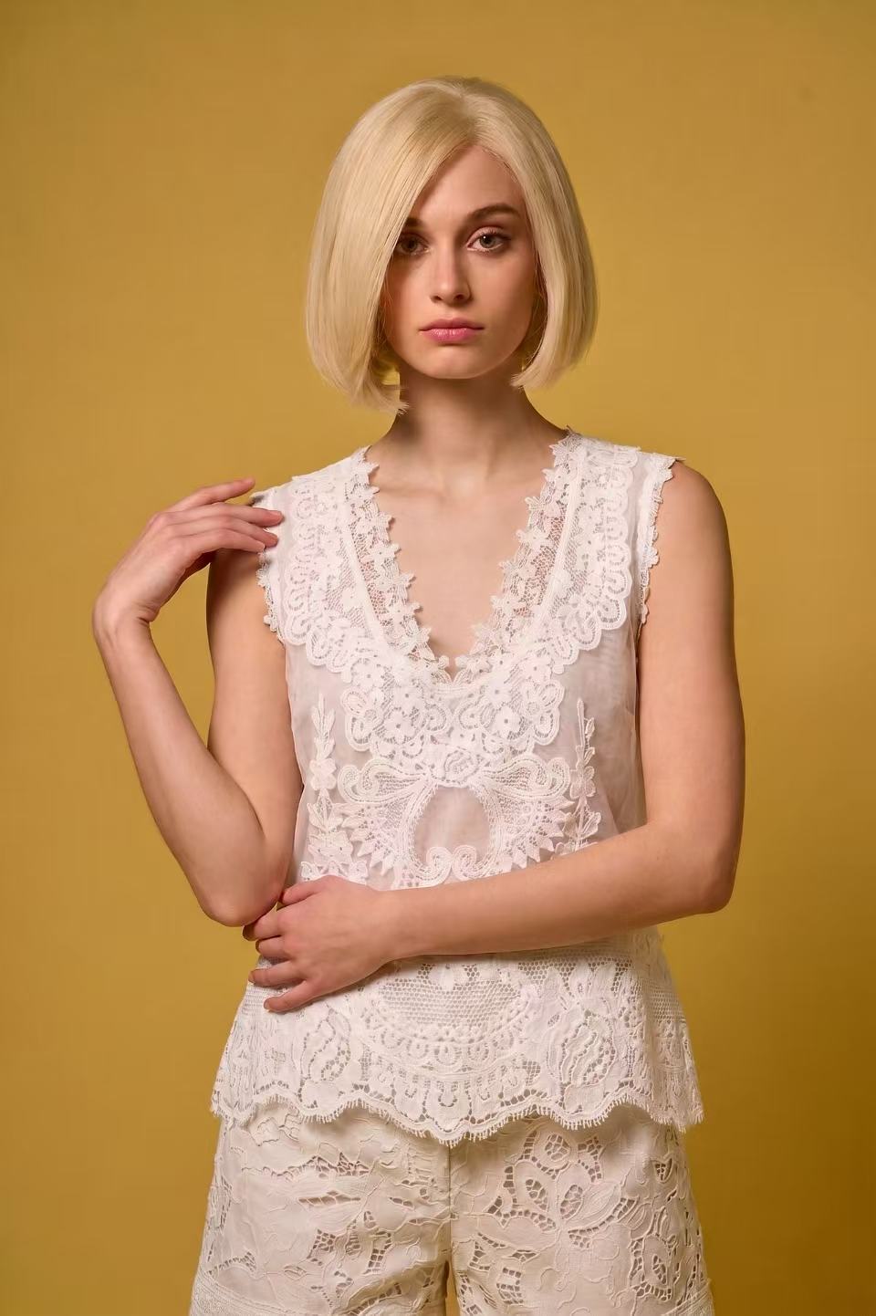 Ornate Floral Lace V-Neck Top