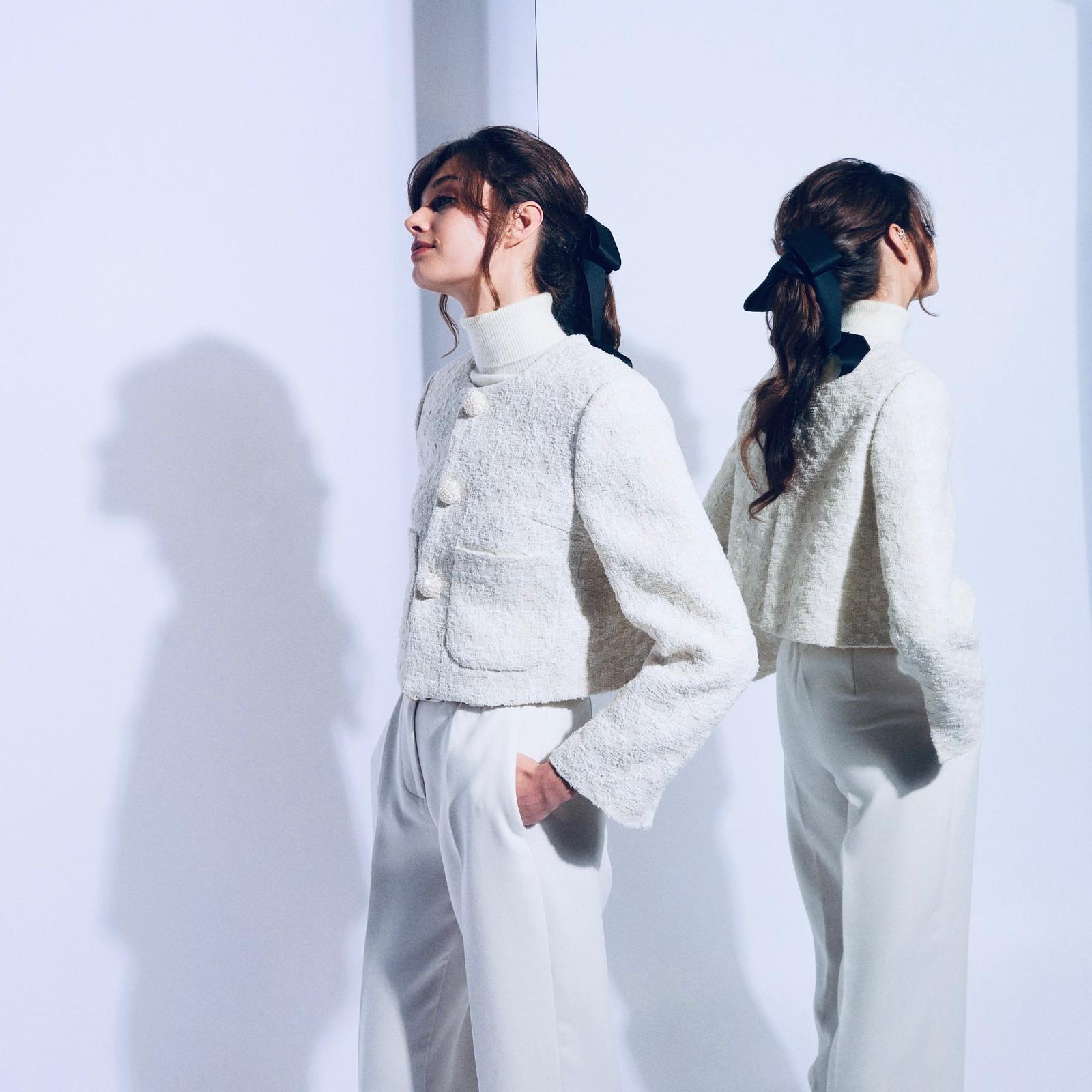 Cropped Collarless Boucle Jacket