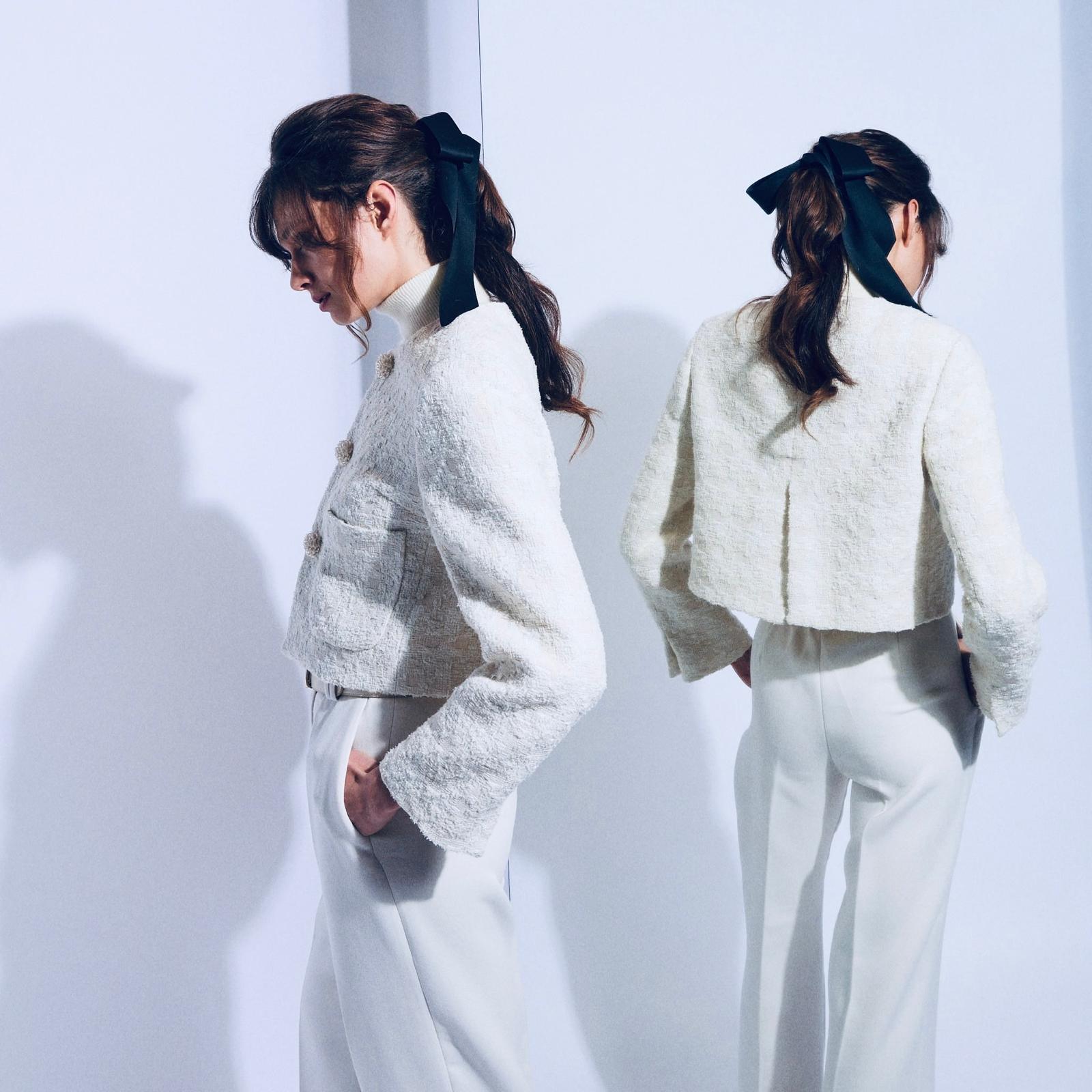Cropped Collarless Boucle Jacket