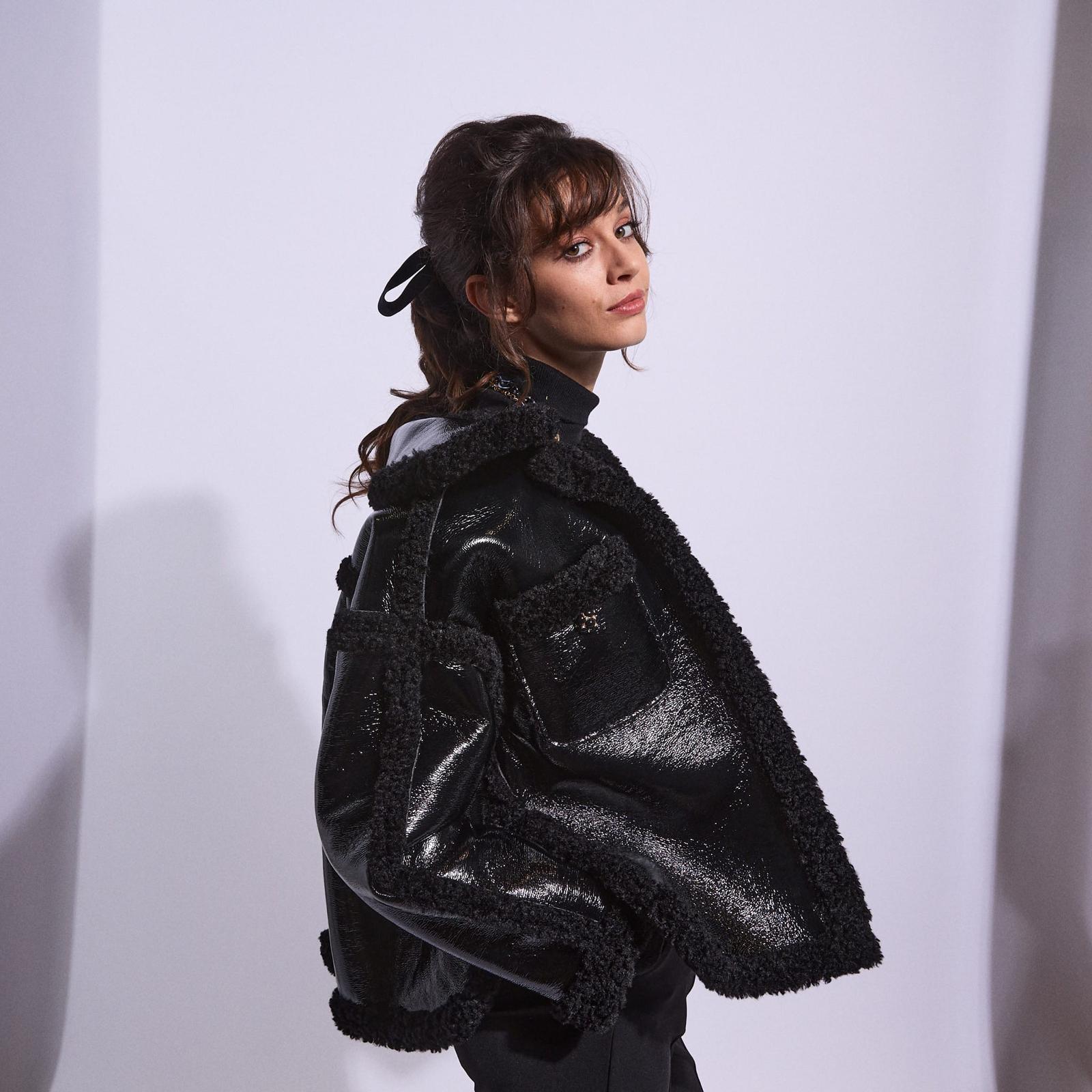 Glossy Shearling-Effect Overshirt Jacket