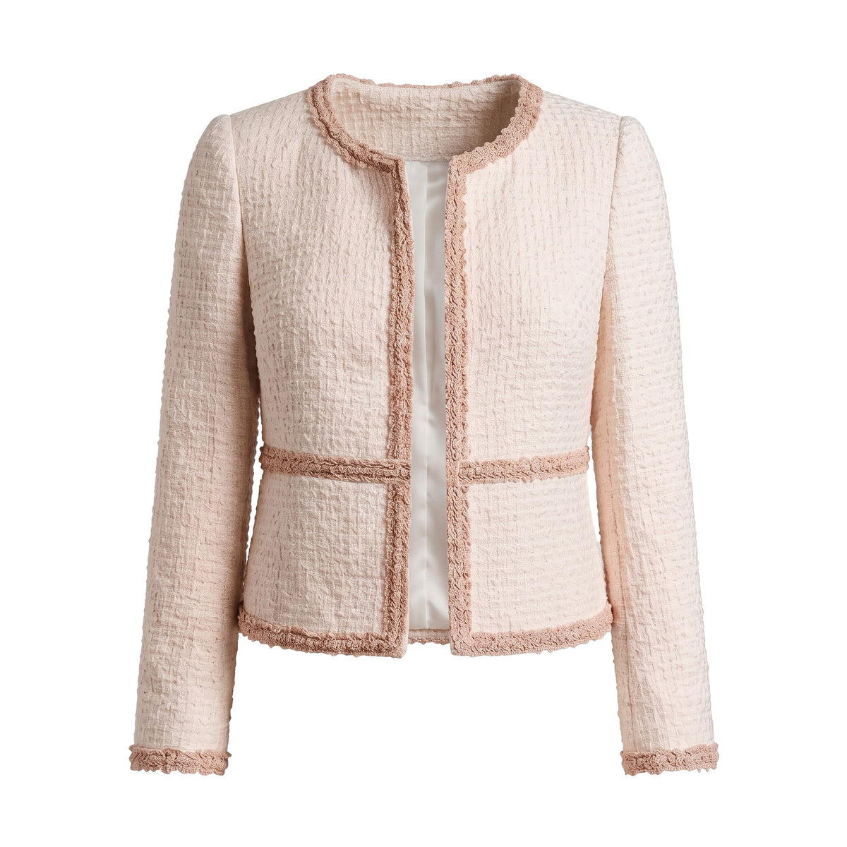 Open Tweed Jacket with Lace Trim