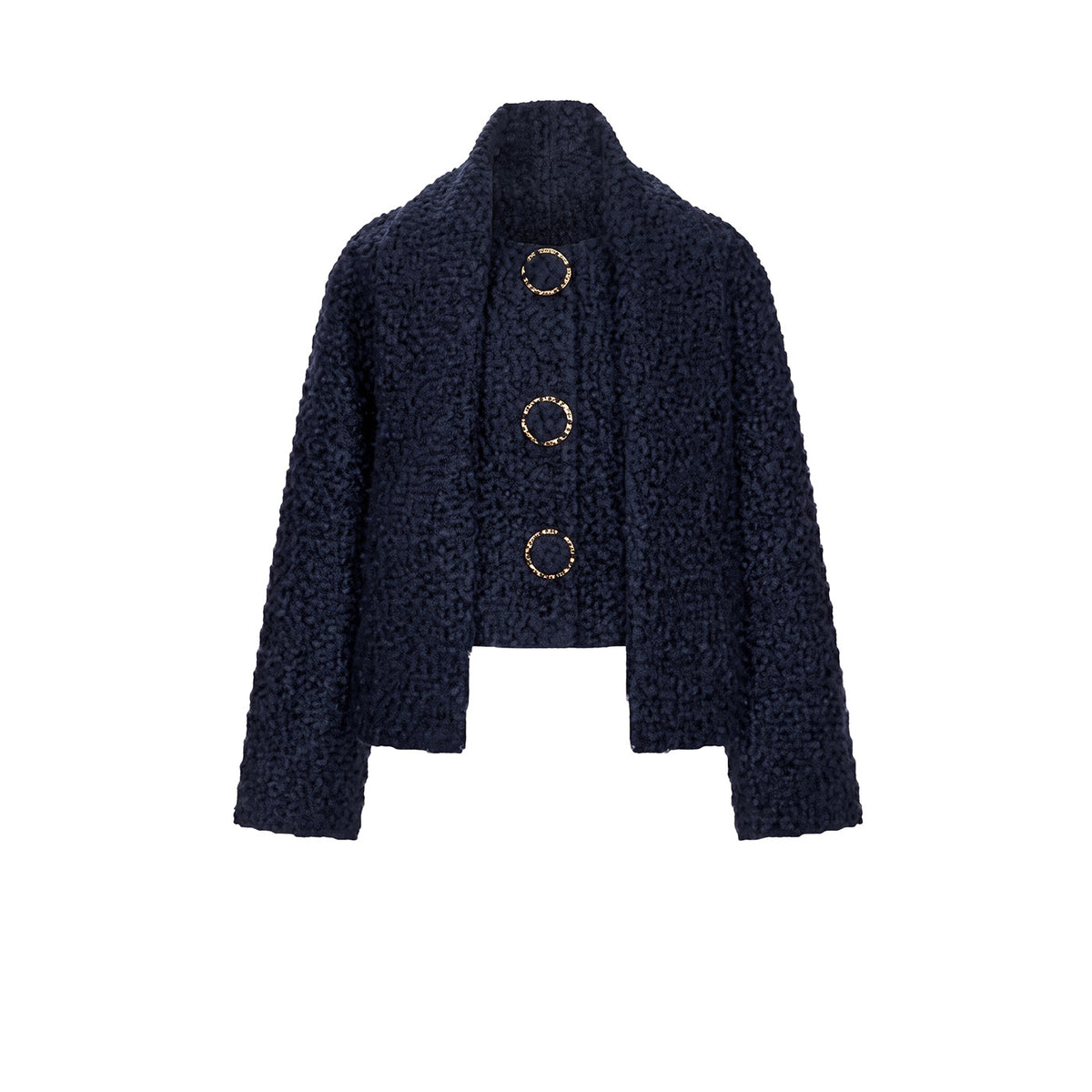 Cropped Boucle Jacket with Ring Fastenings