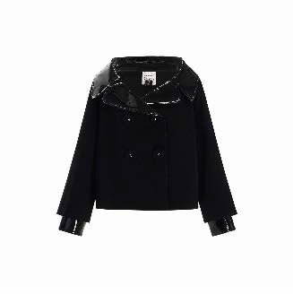 Cropped Wool Jacket with Glossy Yoke