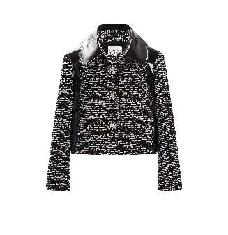 Cropped Tweed Jacket with Glossy Collar