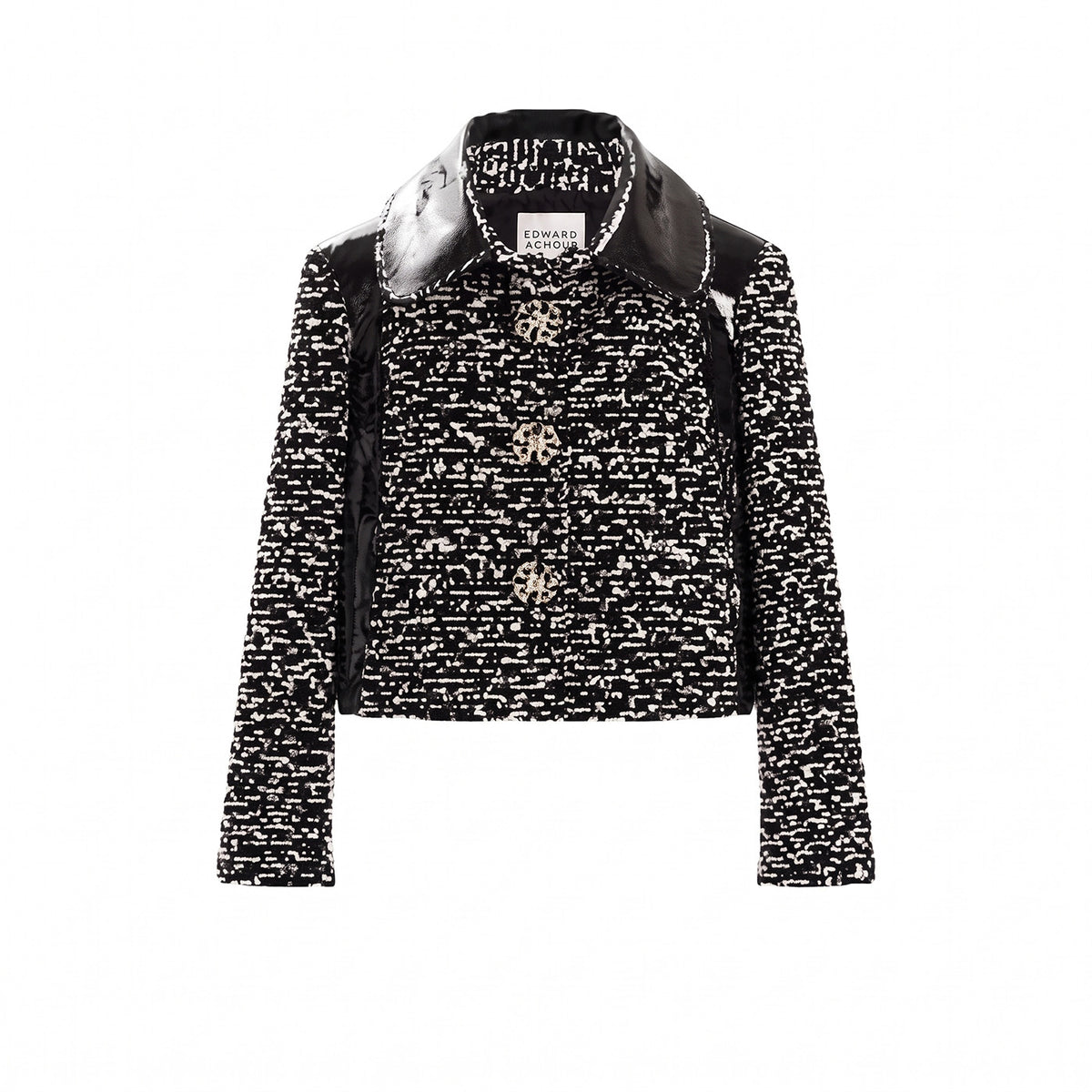 Cropped Tweed Jacket with Glossy Collar
