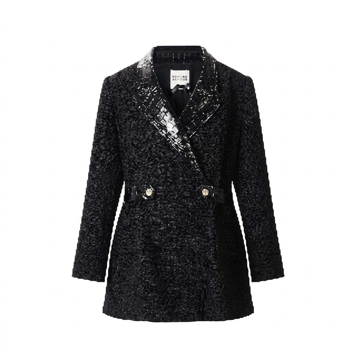 Double-Breasted Tweed Blazer with Satin Lapels