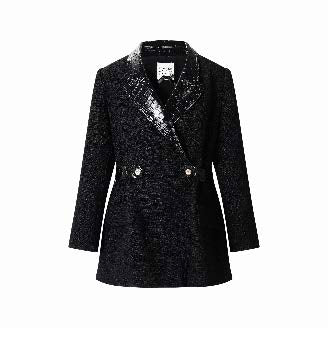 Double-Breasted Tweed Blazer with Satin Lapels