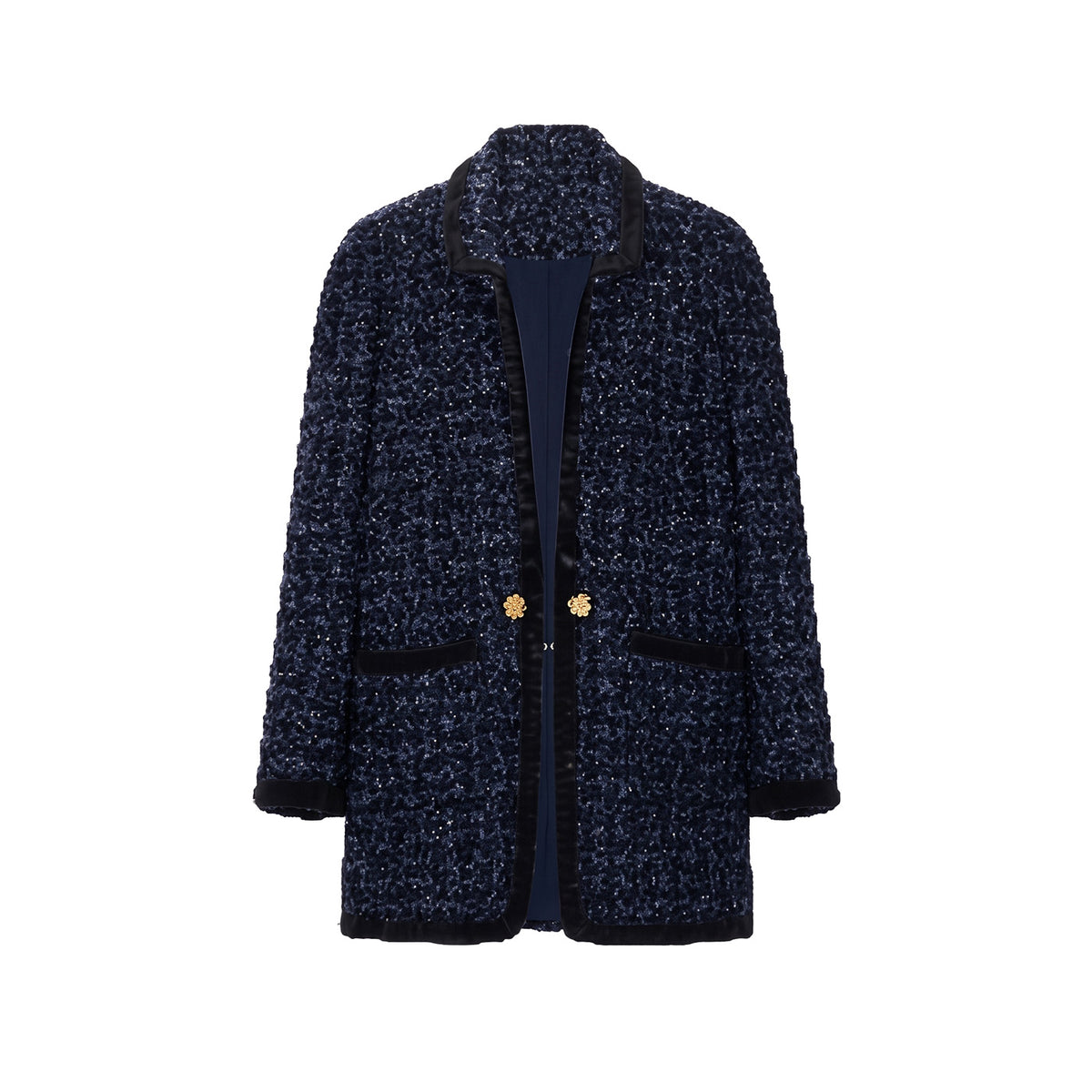 Long Tweed Jacket with Braided Trim
