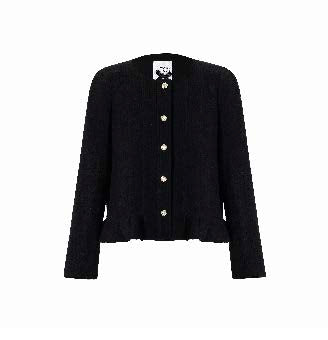 Collarless Textured Jacket with Gold Buttons