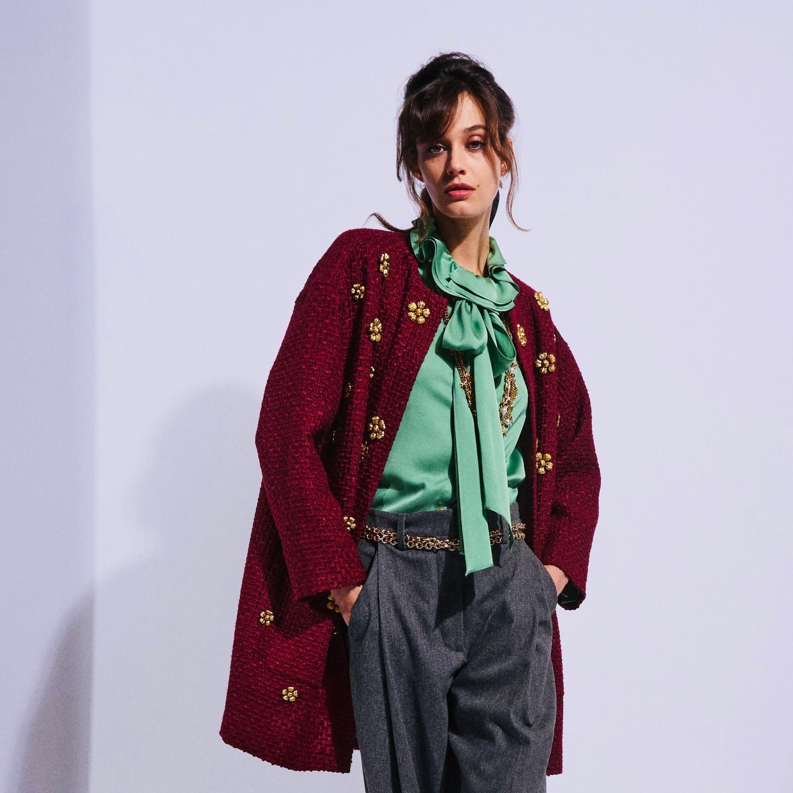 Embellished Straight Boucle Coat